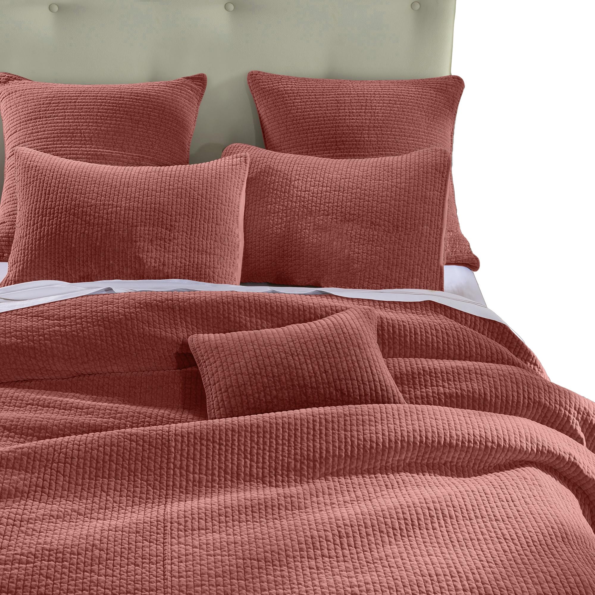 Premium Stonewashed Cotton Velvet 3-Piece Queen Quilt Set with Pillow Shams - Salmon Solid Color, Soft & Lightweight Bedding for Cozy Comfort - Perfect for Master Bedrooms, Guest Rooms & Luxury Hotels