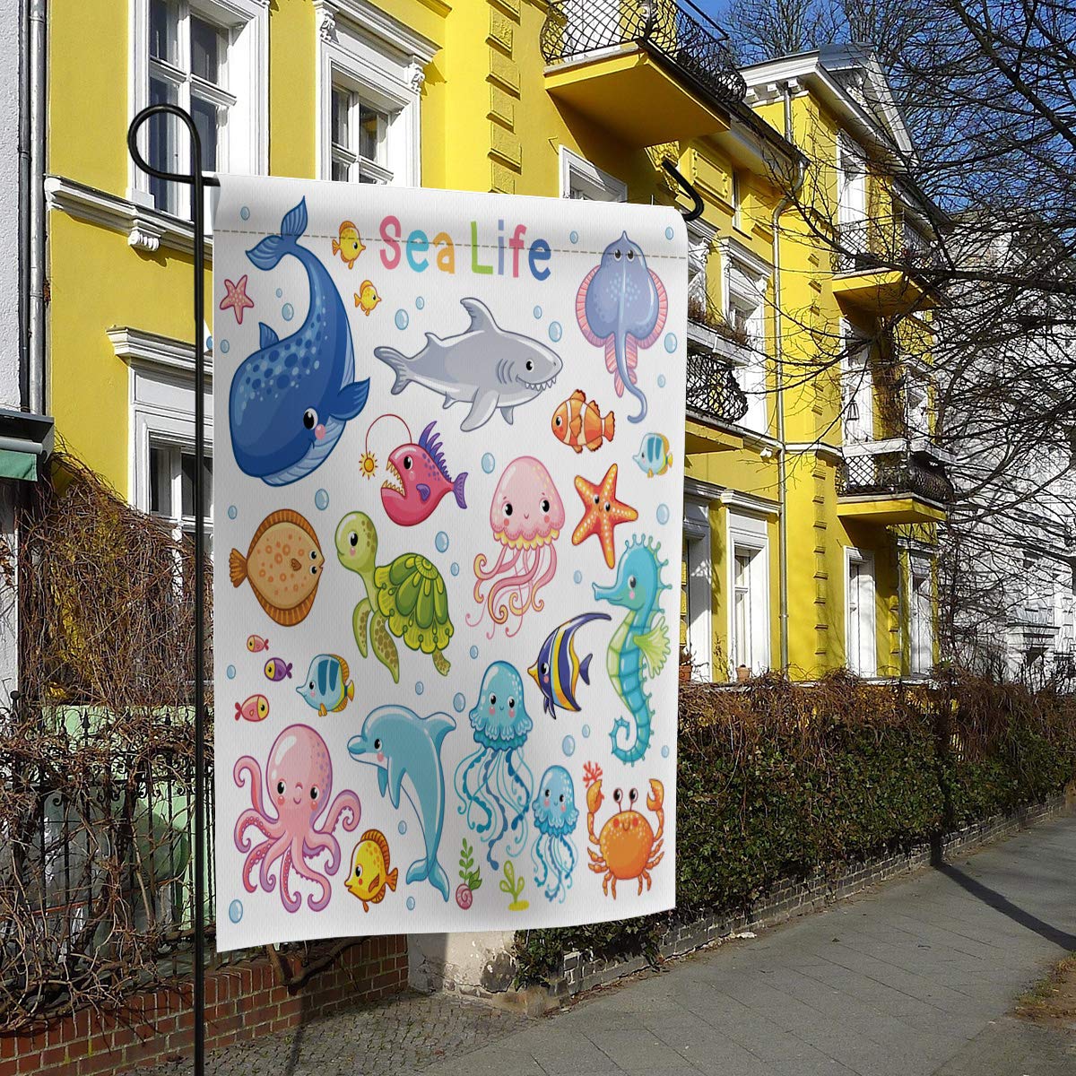 Double Sided Holiday Garden Flag with Undersea Animals - Whale, Shark, Jellyfish, Octopus & Turtle Design - Weatherproof Outdoor Yard Decoration for Home, Porch & Seasonal Celebrations
