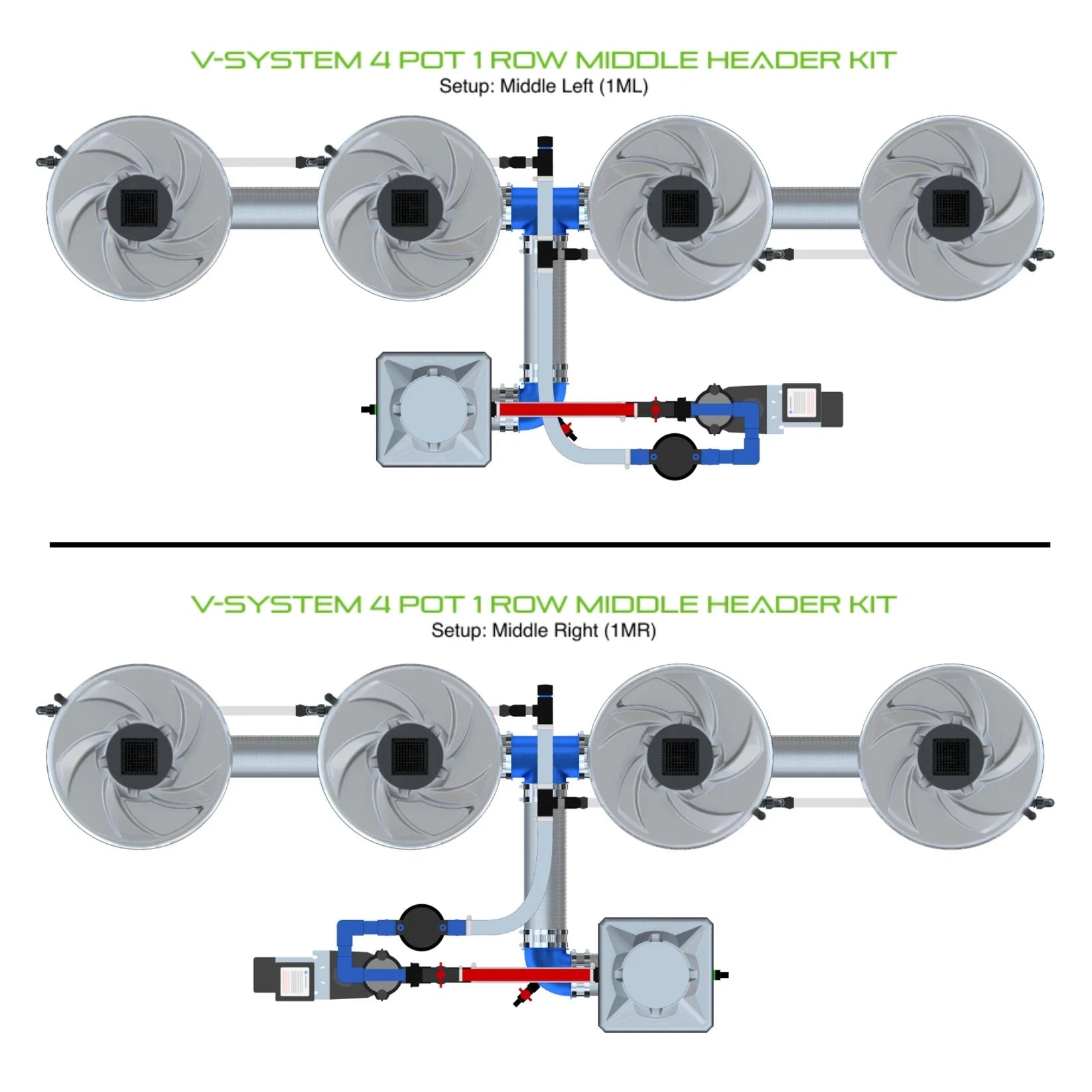 Alien Hydroponics V System Deep Water Culture (DWC) Hydroponic Growing Kit - 4 Pot 1 Row Header for Indoor Herb Garden, Leafy Greens & Hydroponic Farming - Perfect for Home Growers & Hydroponics Enthusiasts