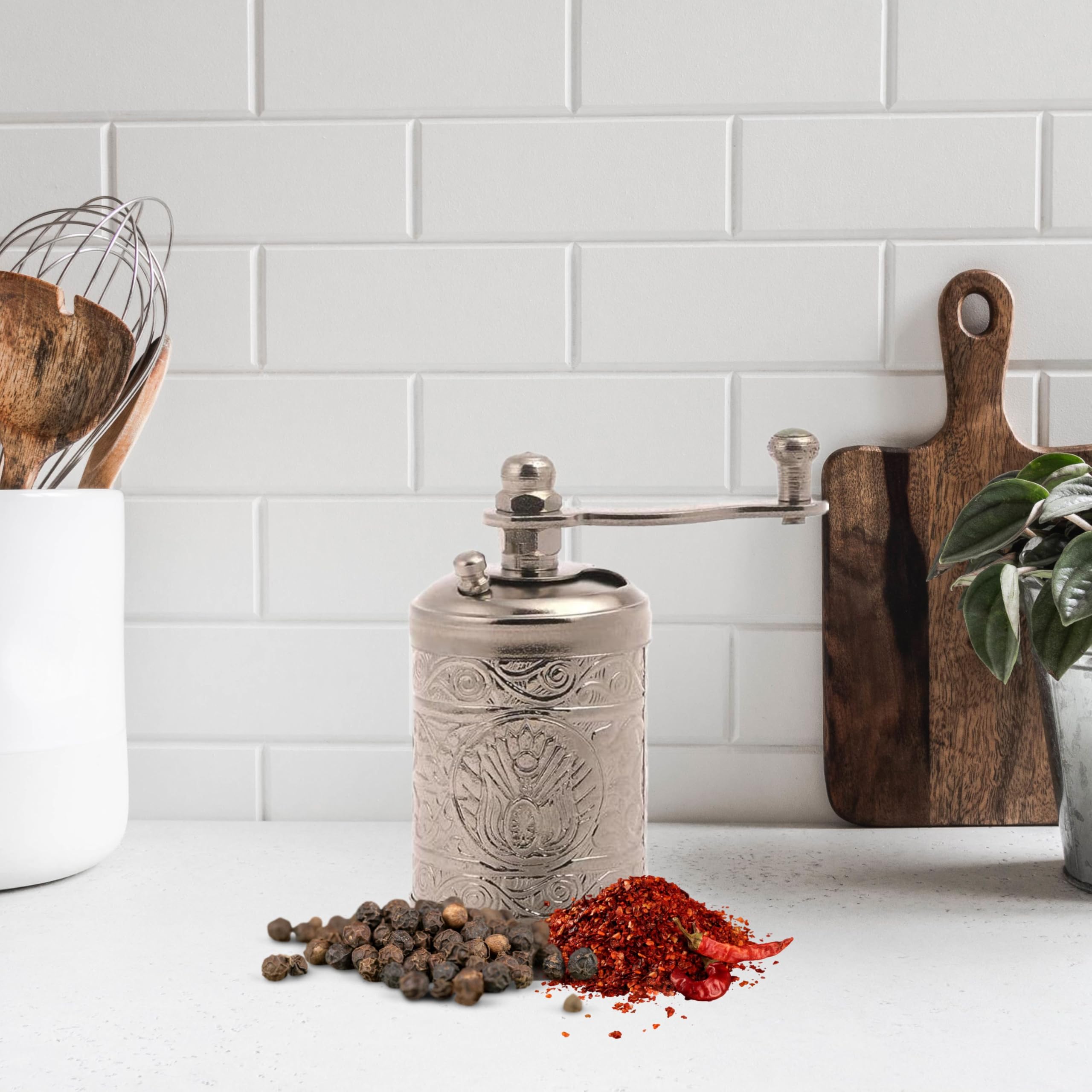Premium Manual Coffee Grinder - Brass Turkish Greek Arabic Coffee Bean & Spice Mill for Pepper, Salt & Herbs | Perfect for Home Brewing, Camping & Travel