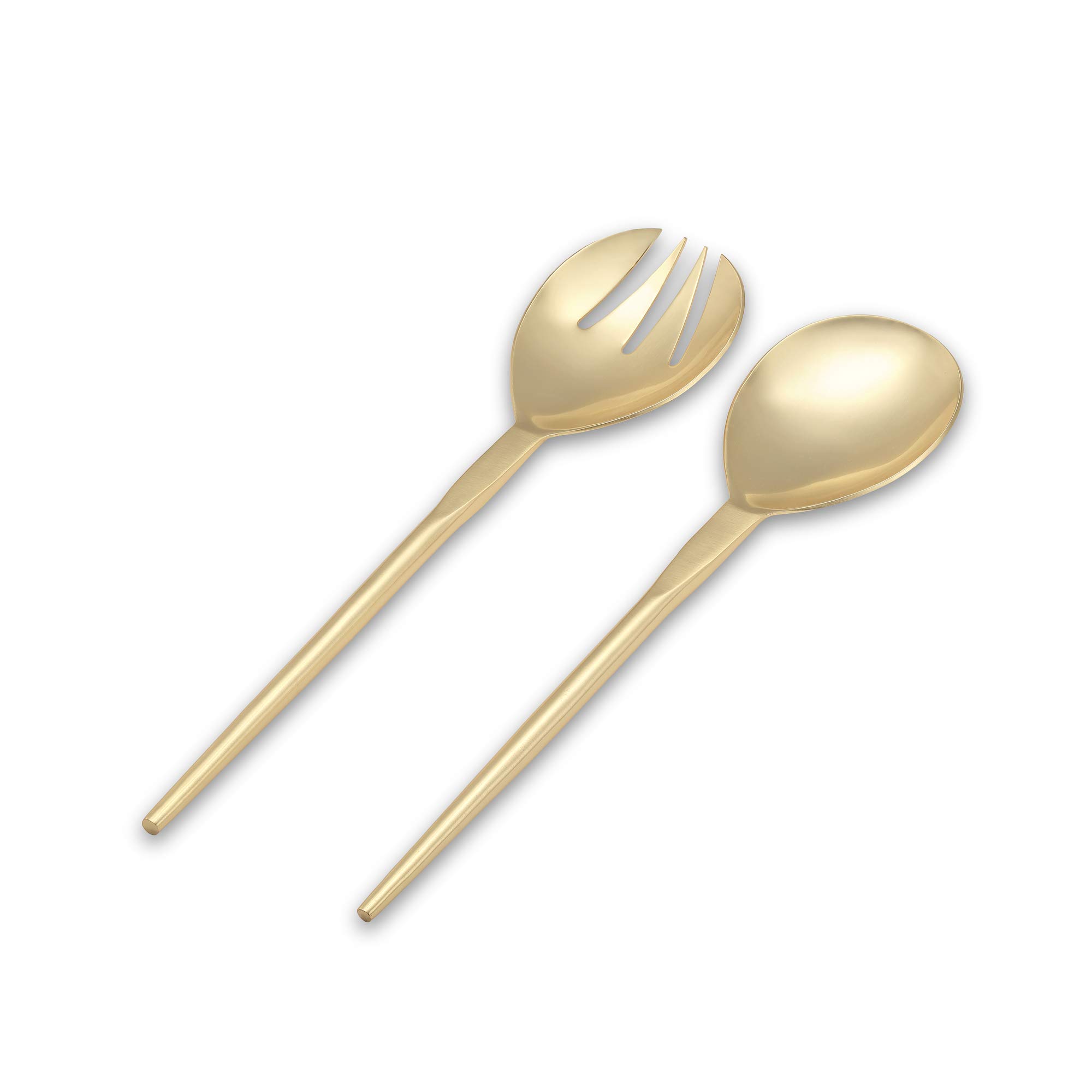 Folkulture Stainless Steel 12-Inch Serving Spoon and Fork Set - Gold/Brass Finish for Salad, Pasta, Gravies - Modern Kitchen Utensils for Cooking, Serving & Entertaining