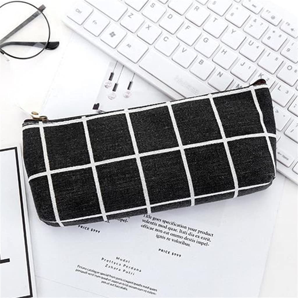 RENSLAT Canvas Geometric Pencil Case - Striped Grid Design School & Office Supplies for Students - Solid Color Cute Pouch (Color B, One Size) - Perfect for Organizing Pens, Pencils & Art Supplies in Classroom or Work