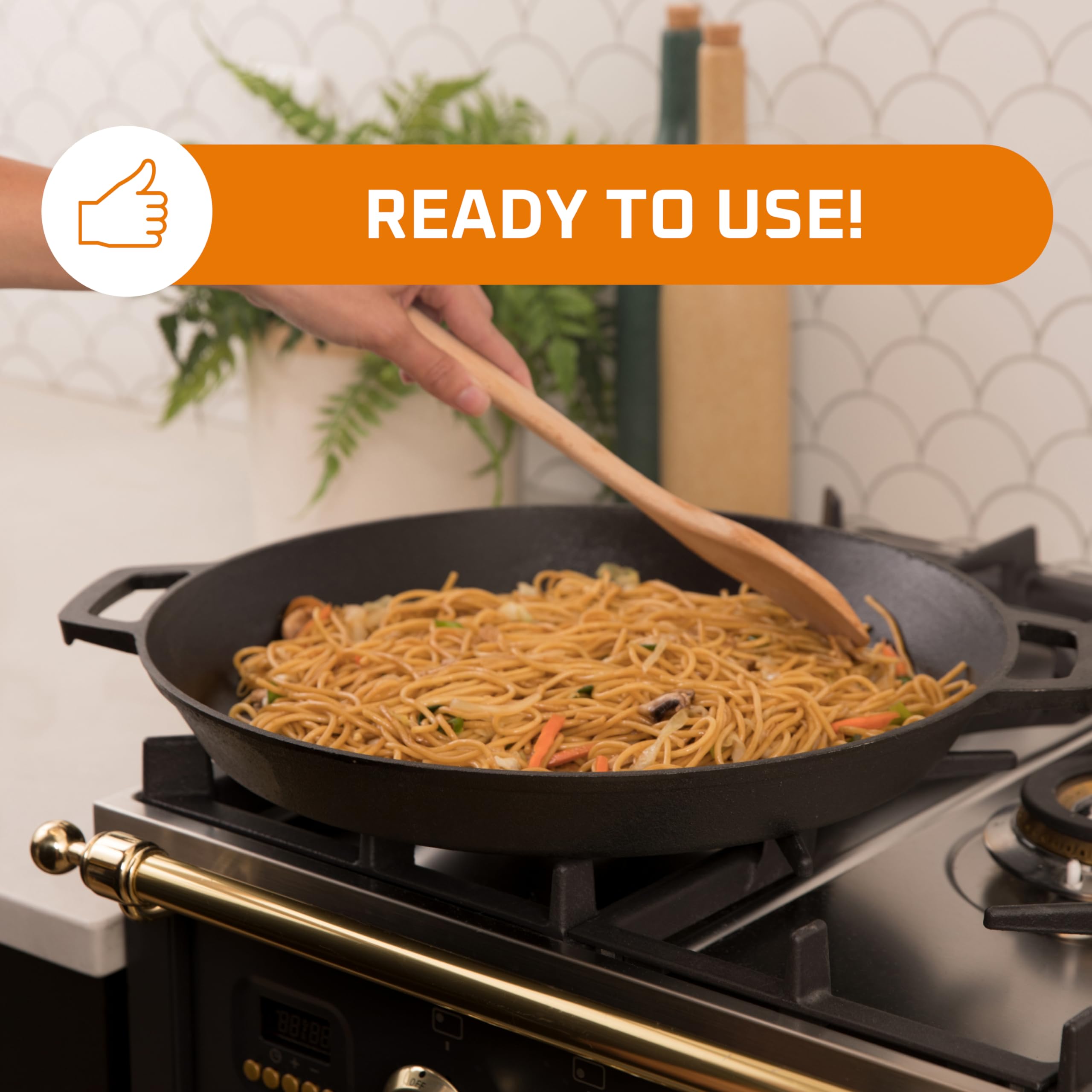 Bruntmor Pre-Seasoned 16 Inch Cast Iron Skillet - Dual Large Loop Handles, Durable Black Pan for Grilling, Deep Frying & Stovetop Cooking | Oven Safe & Perfect for Breakfast, Camping & Outdoor Cooking