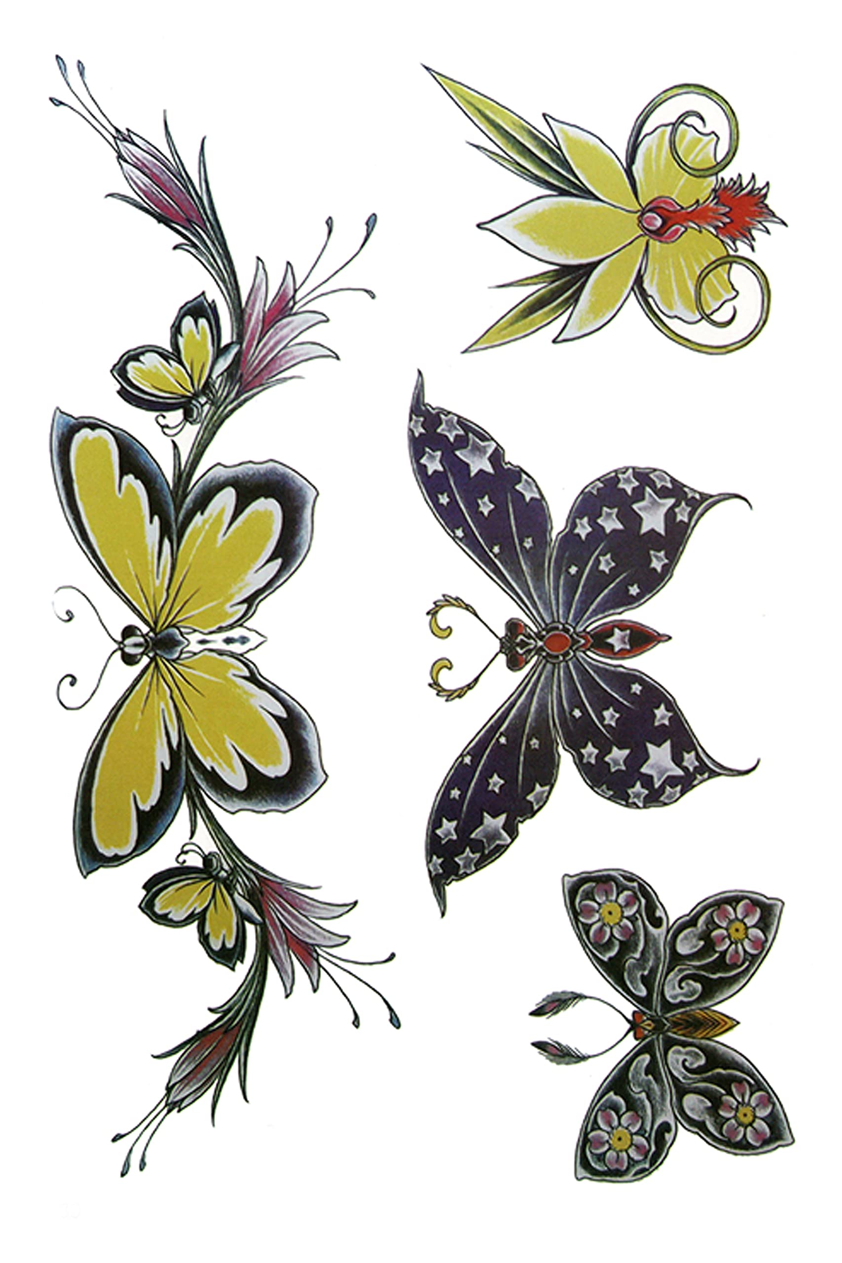 Waterproof Temporary Tattoo Stickers for Men & Women - 3D Realistic Flowers, Butterflies, Stars, Wolves & Armband Designs (21x15cm) | Perfect for Parties, Festivals, Cosplay & Body Art
