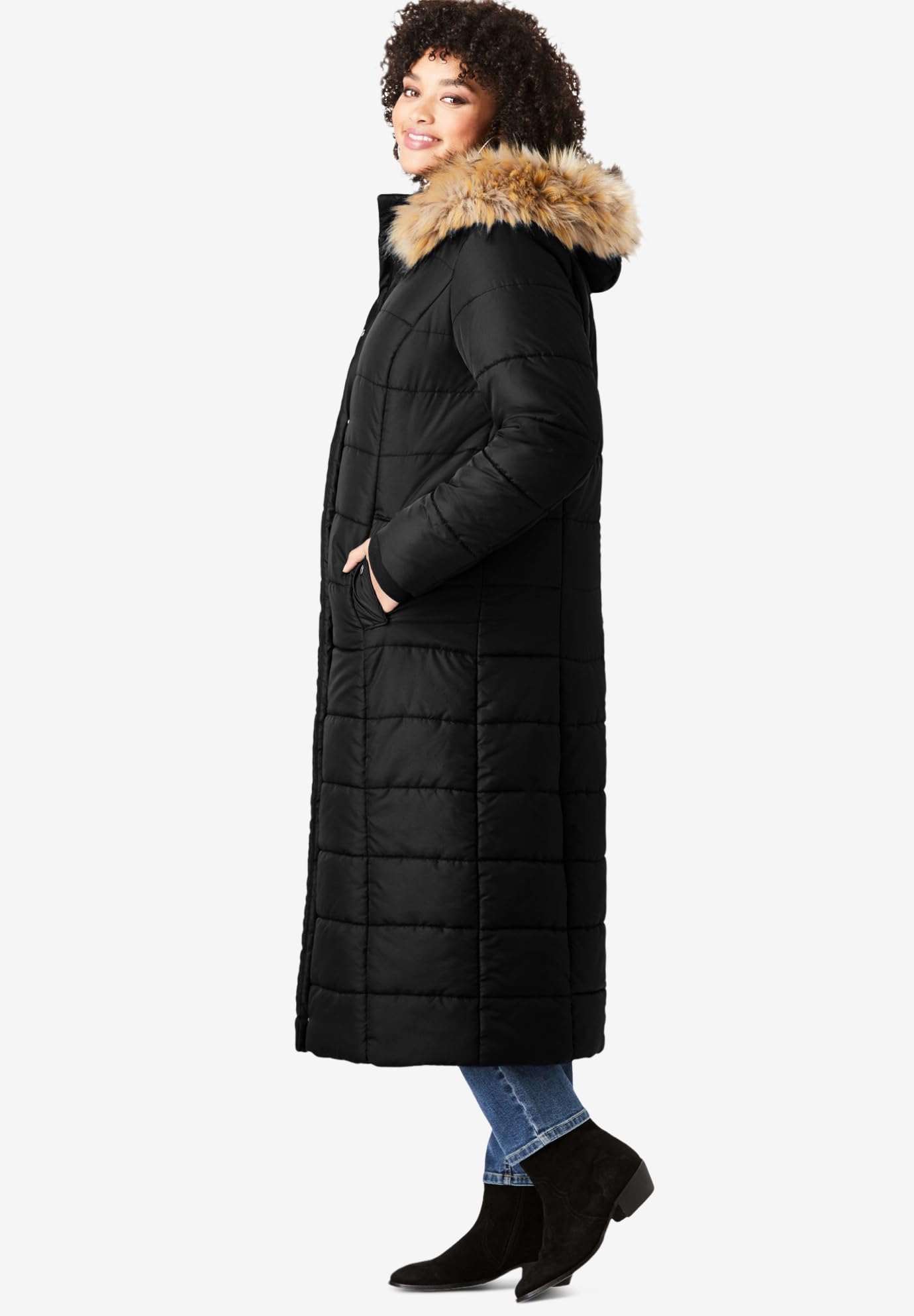 Roaman's Women's Plus Size Long Quilted Puffer Jacket - Warm Winter Coat for Cold Weather, Outdoor Activities & Casual Wear