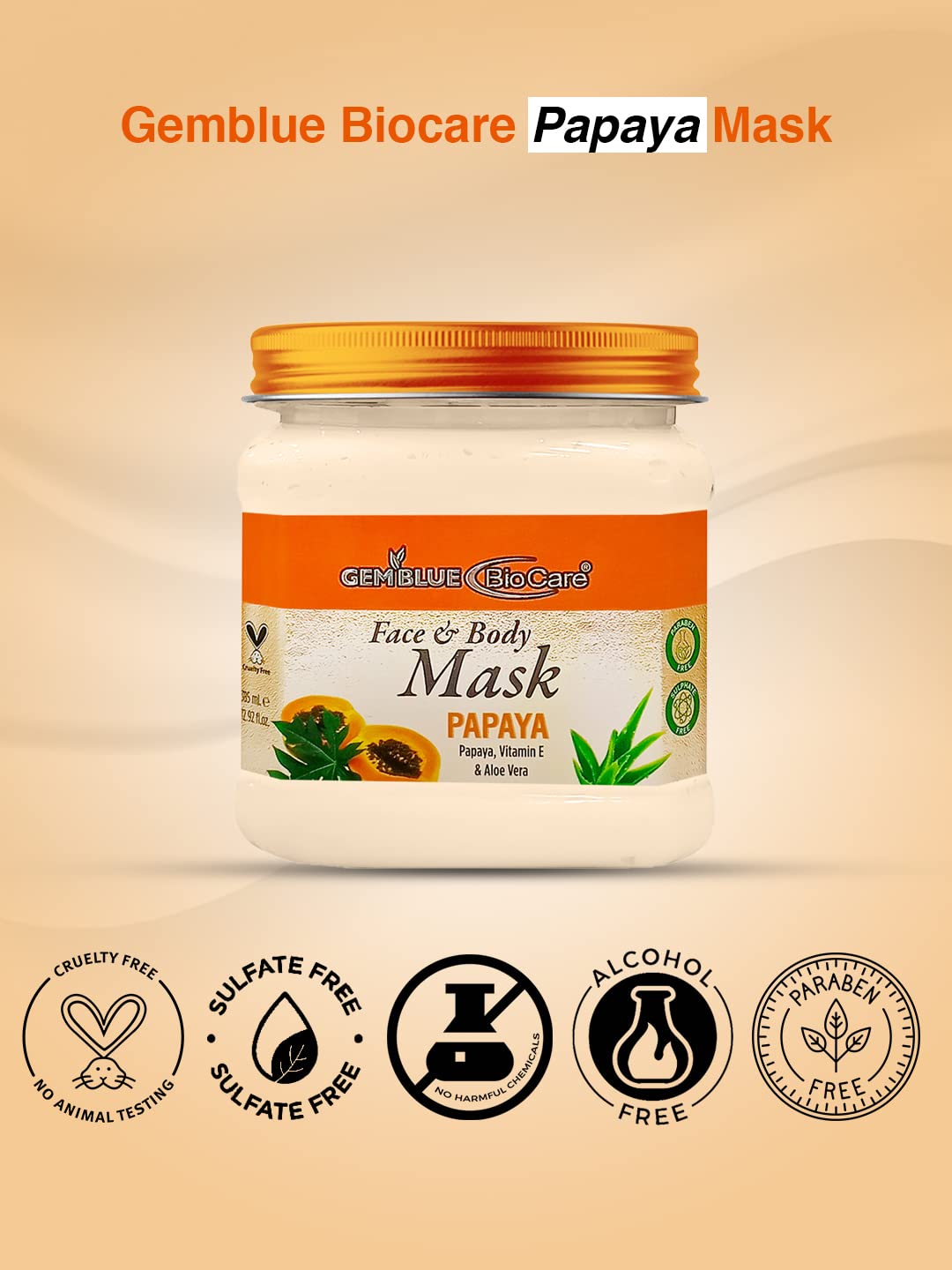 Gemblue Biocare Papaya Face Mask - Brightening & Oil Control for Acne, Blemishes & Pigmentation - 385ml (12.92 fl oz) - Perfect for Daily Skincare Routine & Post-Sun Tan Recovery