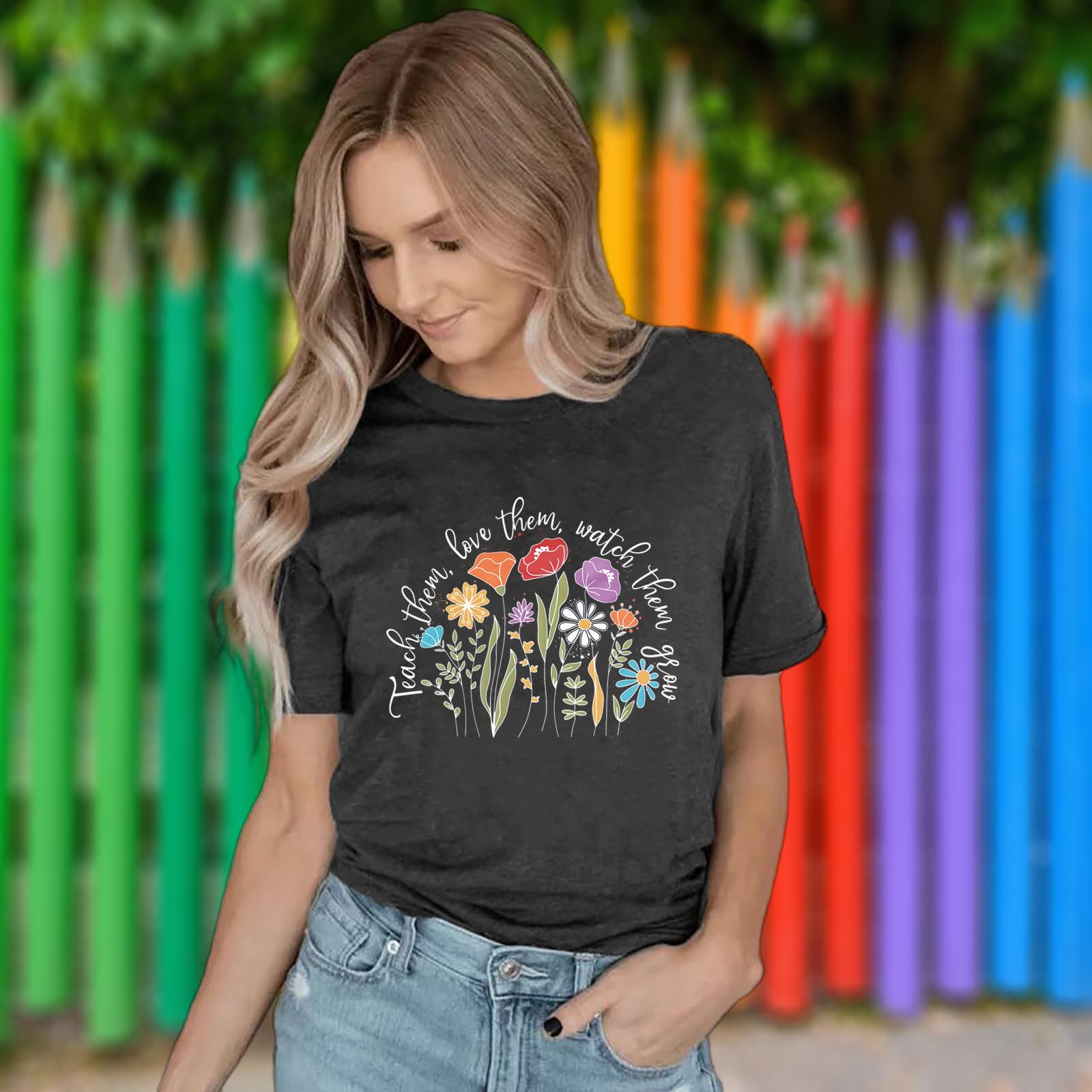 Funny Inspirational Teacher T-Shirt for Women - Floral Graphic Tee with Special Education Quotes - Comfortable Short Sleeve Casual Top for Teachers Day, Classroom & School Events
