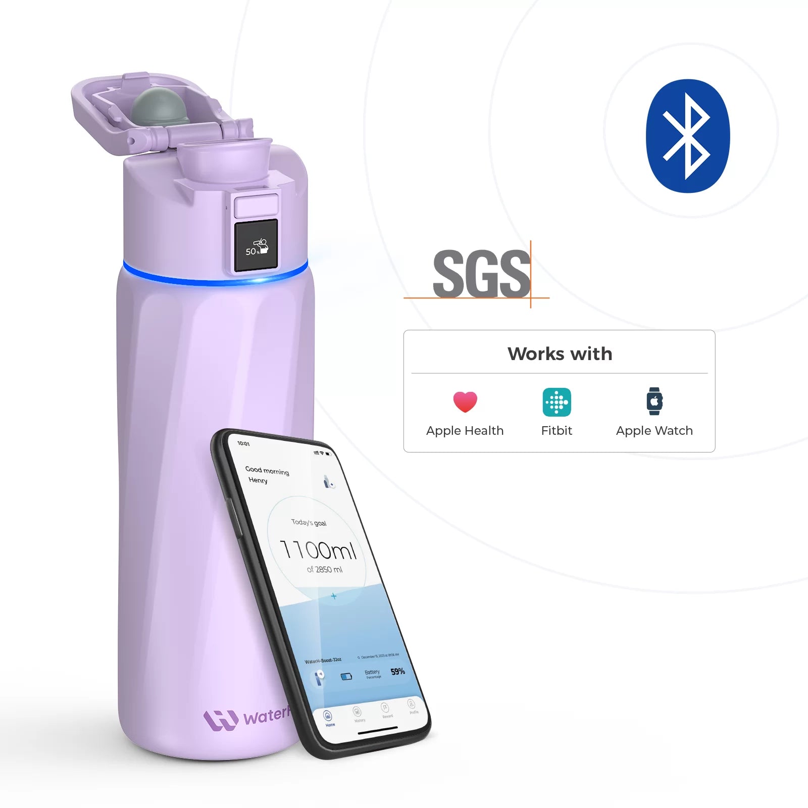 WaterH Smart Water Bottle 24oz with Hydration Tracking & App Sync - Leak Proof, BPA Free Stainless Steel Bottle for Gym, Hiking & Daily Hydration | Official Store