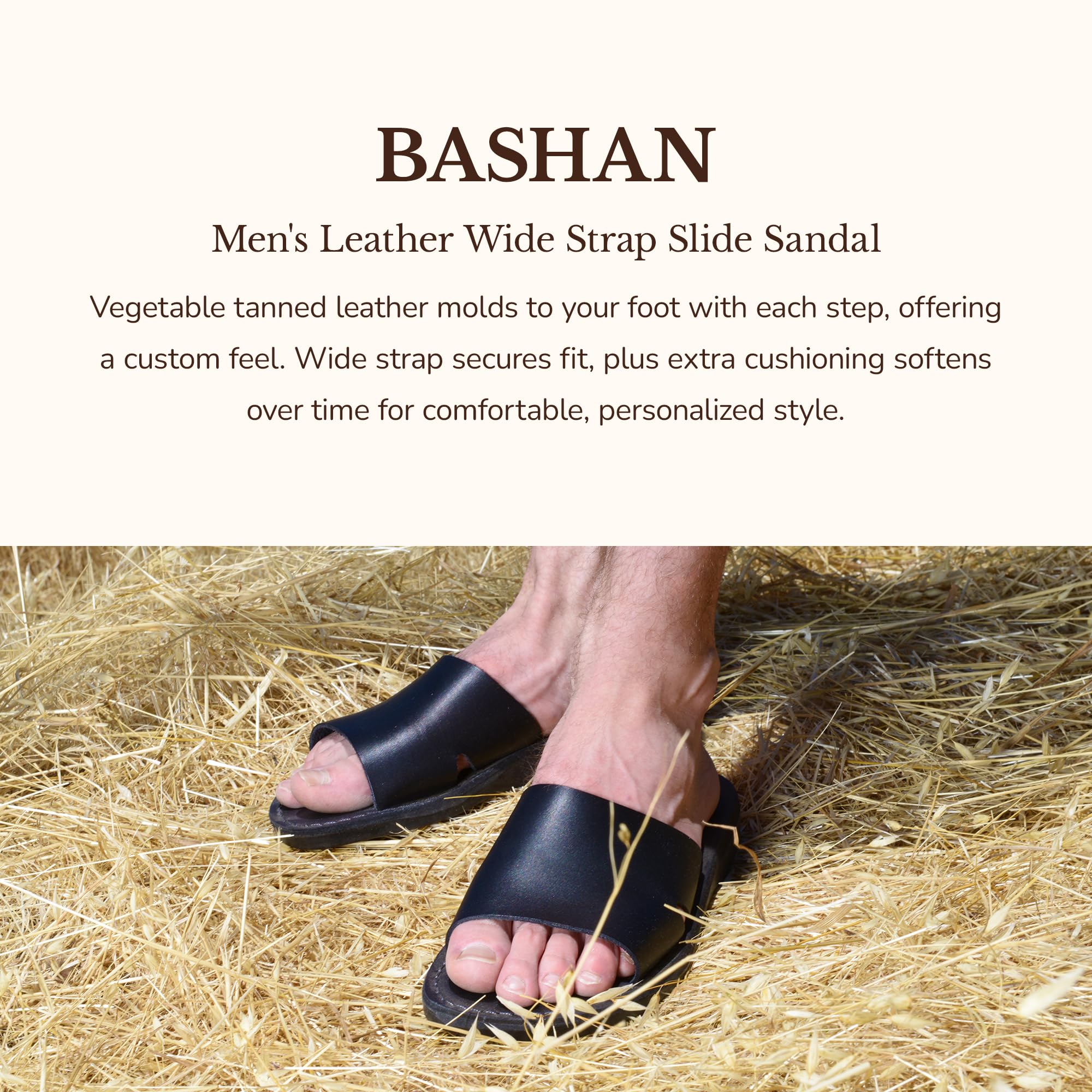 Bashan Men's Leather Wide Strap Slide Sandals - Comfortable Casual Summer Footwear for Beach, Pool, and Outdoor Activities