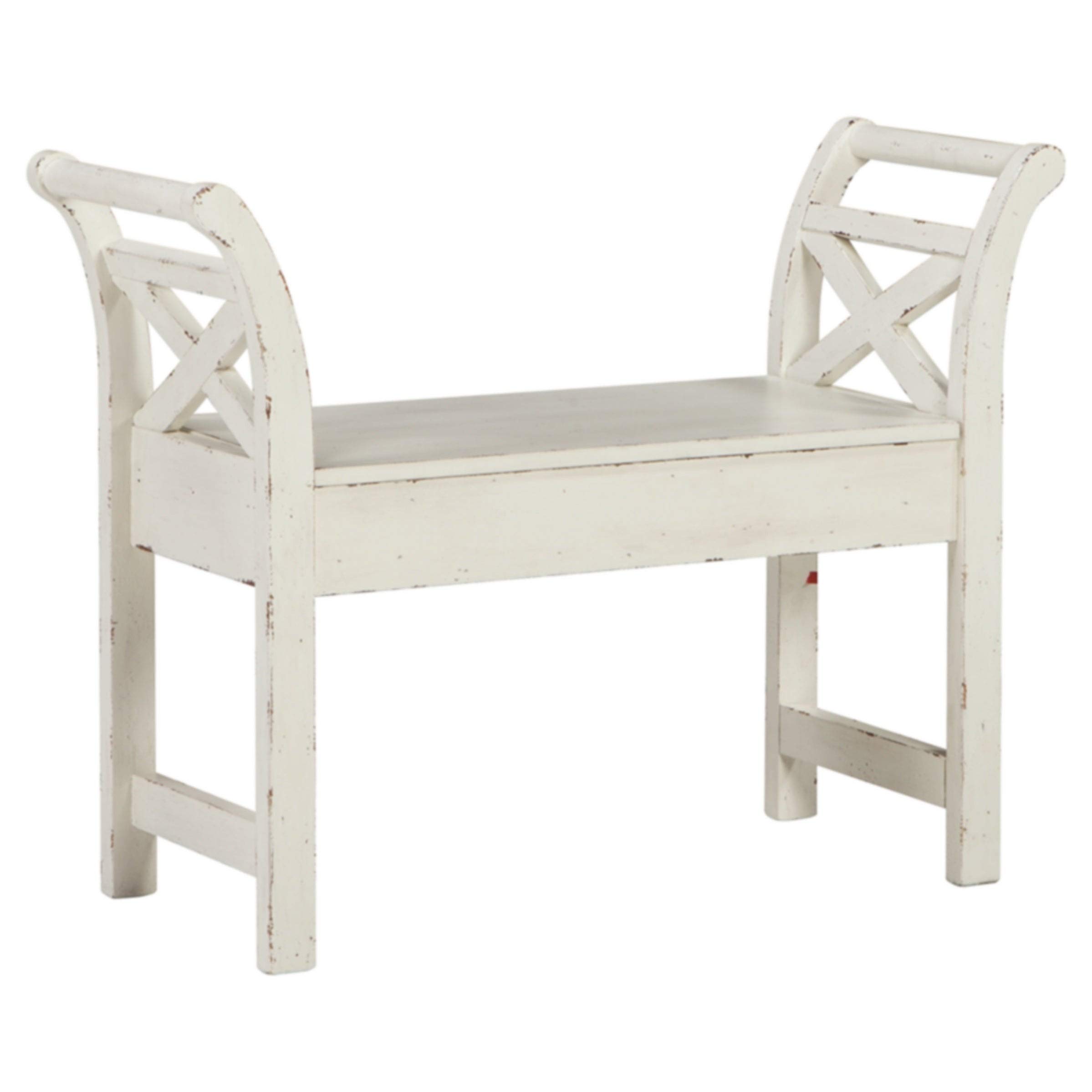 Vintage White Solid Wood Storage Bench with Antique Finish - Perfect for Entryway, Bedroom, or Living Room Seating & Organization