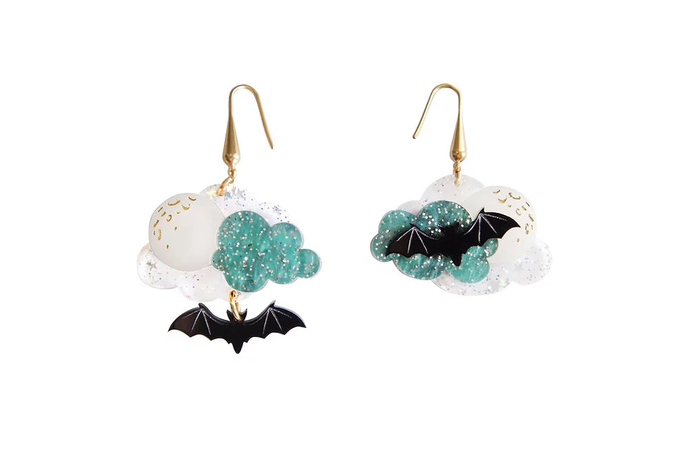 Laliblue Cloud with Bats Halloween Earrings - Spooky Gothic Jewelry for Women | Perfect for Halloween Parties, Cosplay & Gothic Fashion