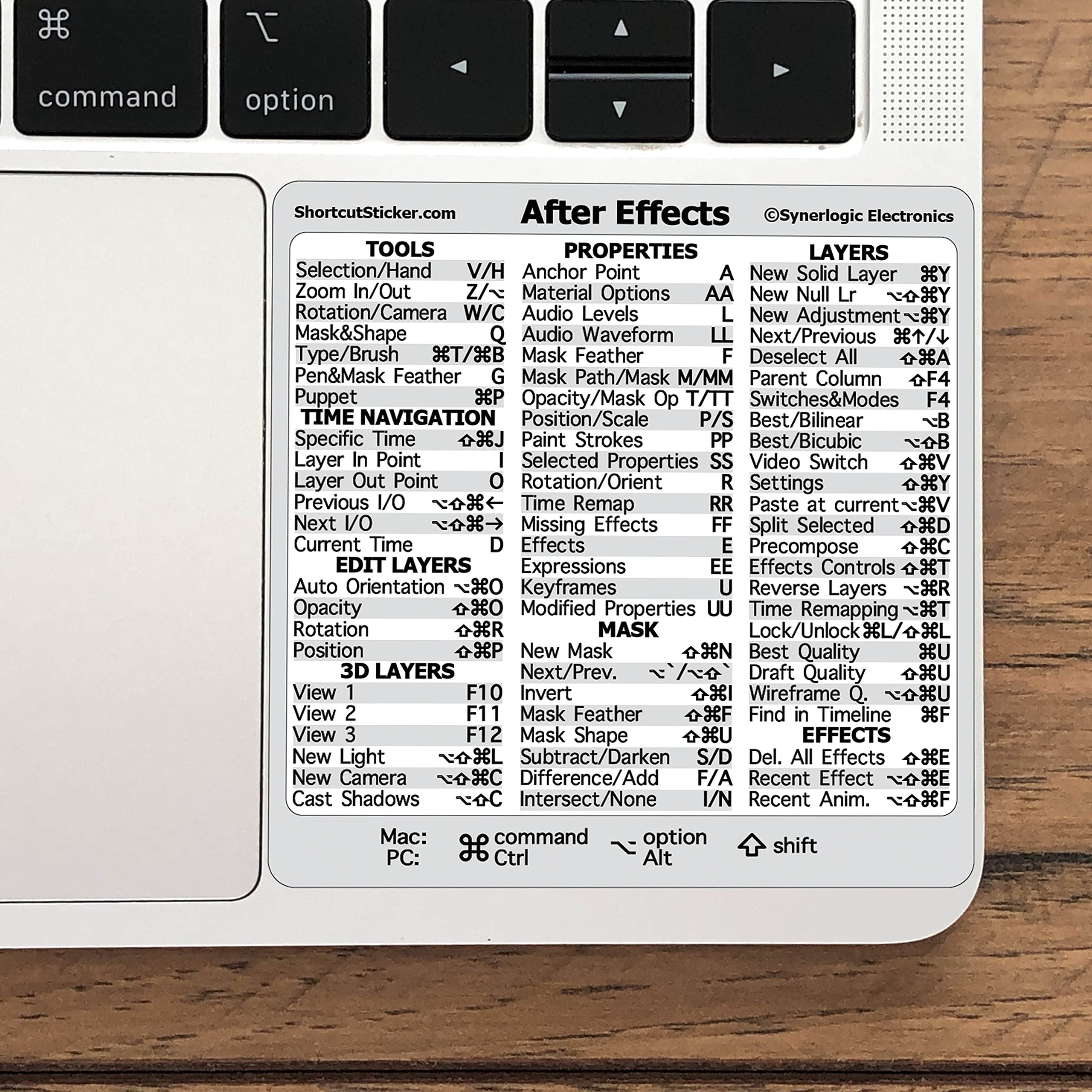 SYNERLOGIC Adobe Collection 7-in-1 Keyboard Shortcut Sticker - No-Residue Laminated Vinyl for MacBook & Windows PC - Photoshop, Illustrator, InDesign Shortcuts - Perfect for Graphic Designers & Video Editors