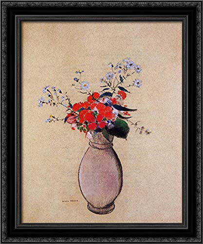 Odilon Redon Black Ornate Wood Framed Canvas Art - 20x24 Floral Bouquet Painting - Perfect for Living Room, Bedroom & Office Wall Decor