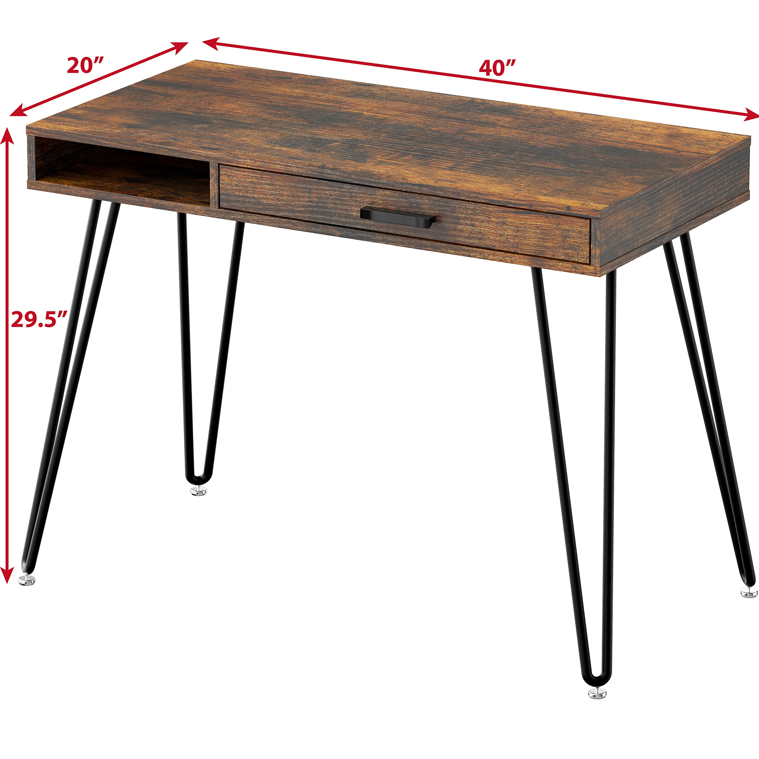 SHW Home Office Computer Desk with Drawer & Hairpin Legs - Rustic Brown Wood Writing Table for Small Spaces, Work from Home, Study & Office Use