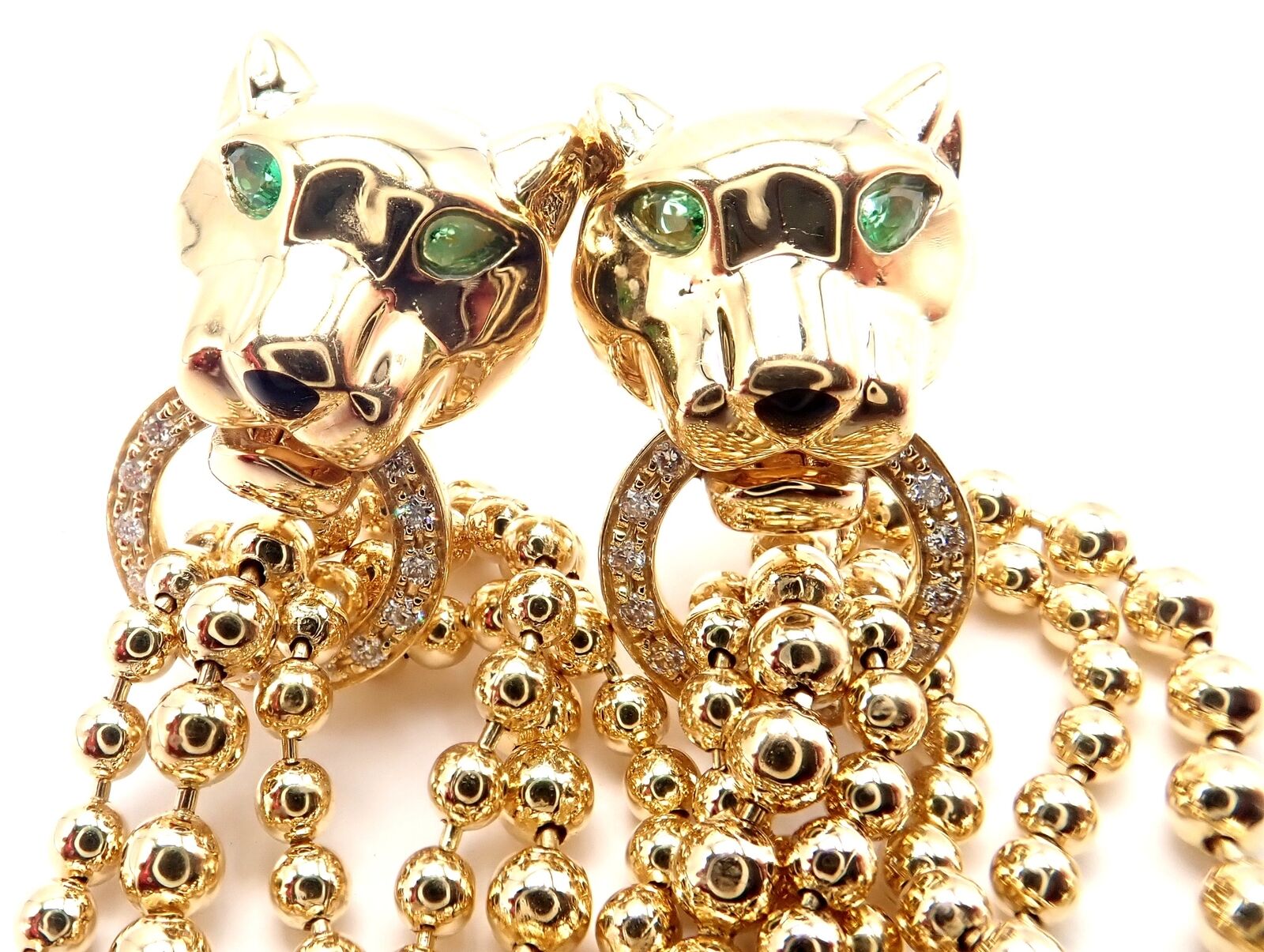 Authentic Cartier Panther Panthere 18k Gold Diamond Tsavorite Onyx Earrings | Luxury Jewelry for Women | Perfect for Weddings, Parties & Special Occasions