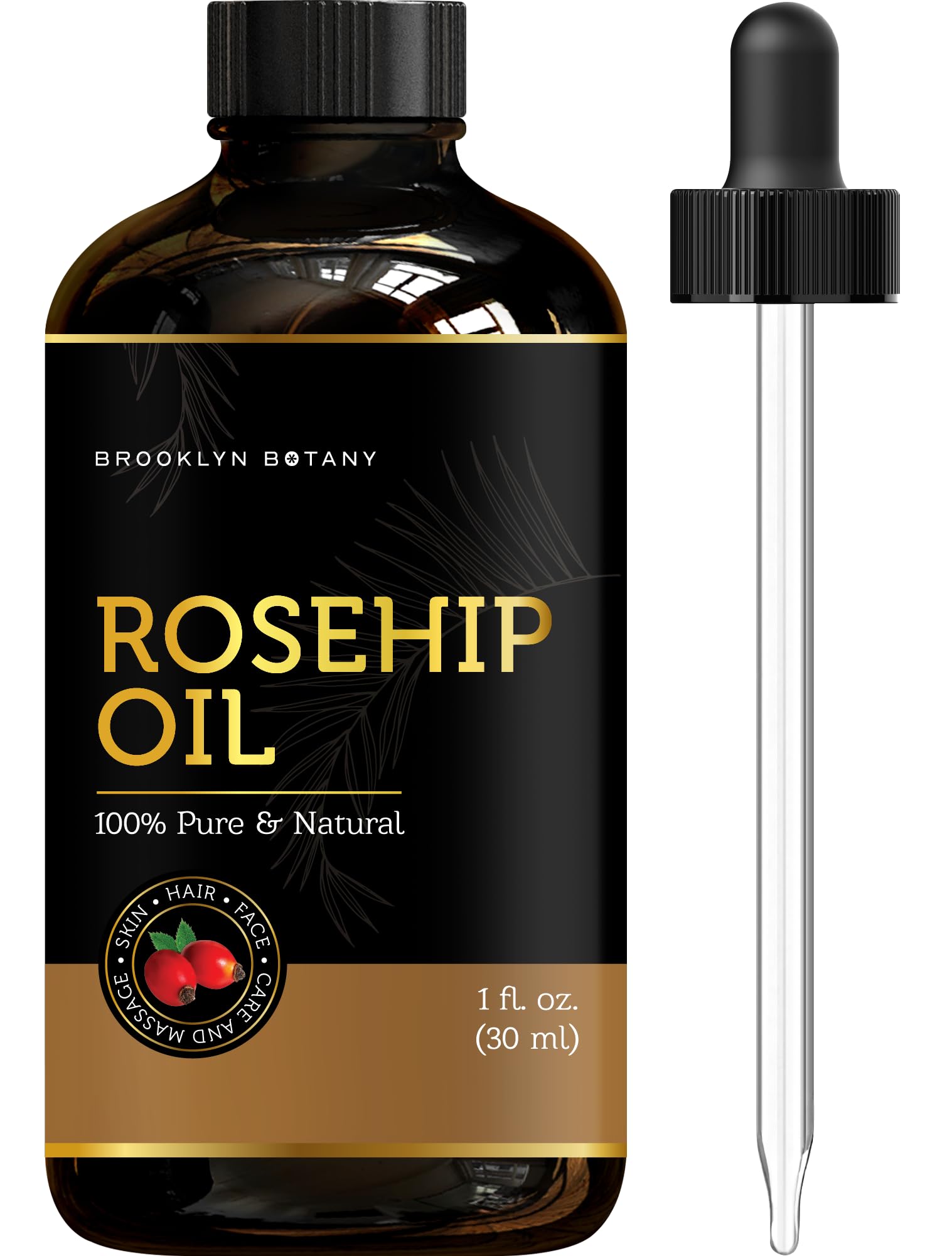 100% Pure Natural Rosehip Seed Oil for Face, Skin & Hair - Organic Cold-Pressed Carrier Oil for Essential Oils, Aromatherapy, Massage & Body Care - 1 Fl Oz - Perfect for Dry Skin Treatment, Anti-Aging & Hair Growth