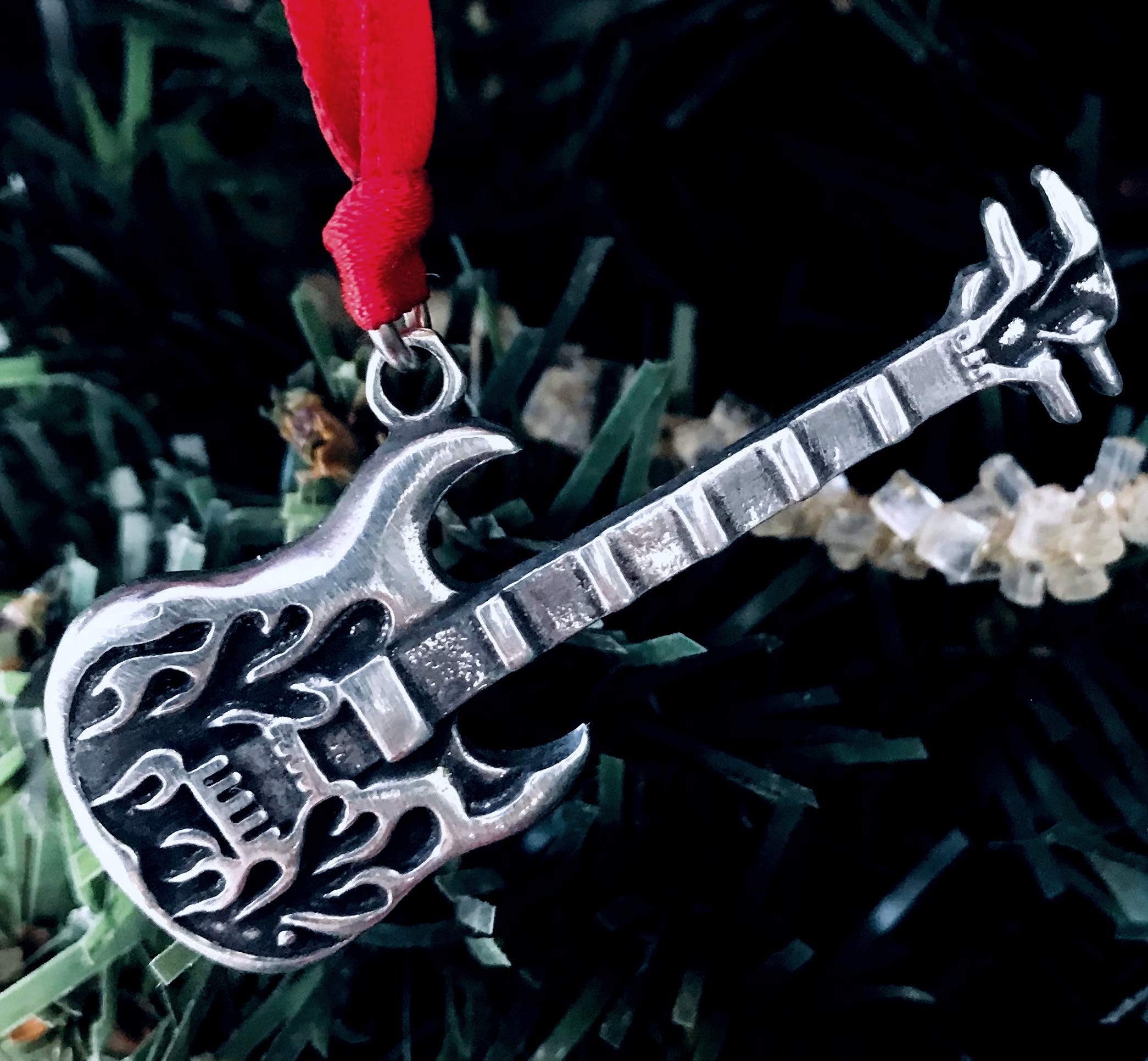 Electric Bass Guitar Christmas Ornament with Pewter Flames - Trilogy Jewelry | Perfect for Musician Gifts, Tree Decor & Holiday Home Decor