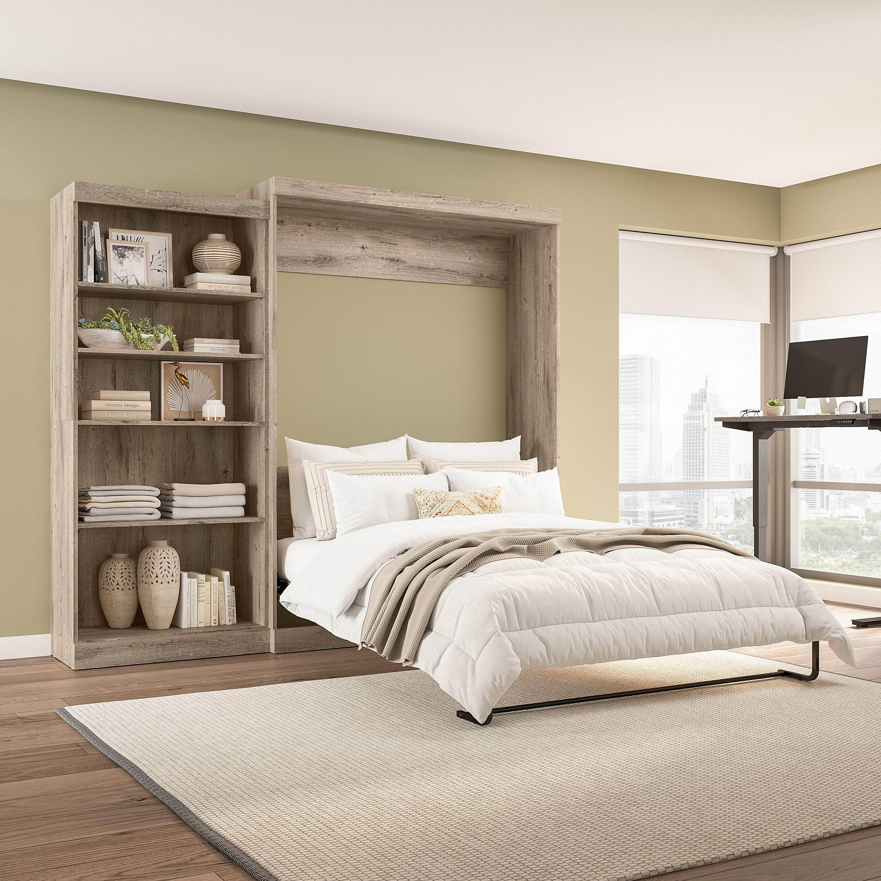 Pur Queen Murphy Wall Bed with Closet Organizer (101W) - 7 Color Options | Space-Saving Wall Bed for Small Apartments, Guest Rooms & Home Offices