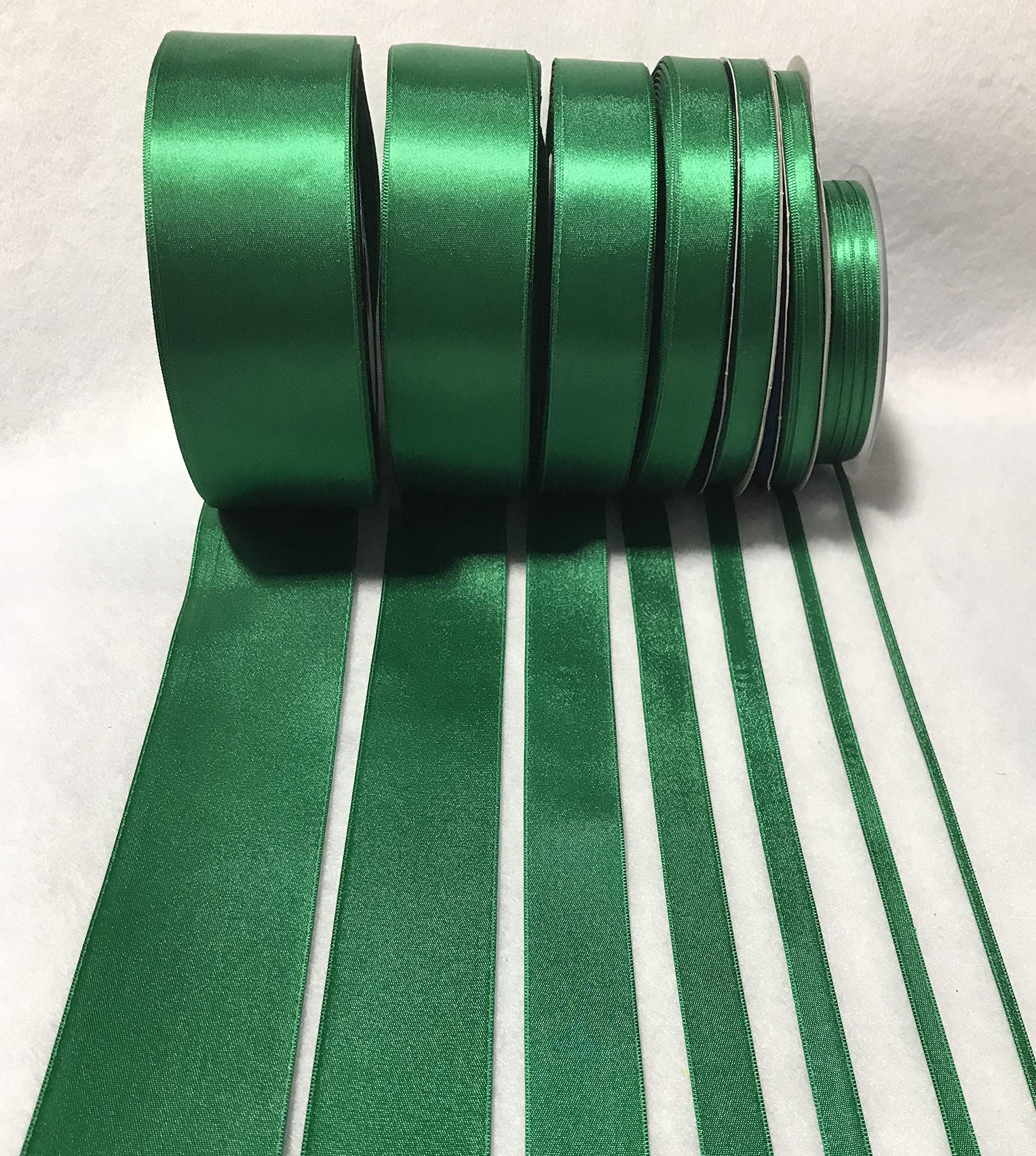 Emerald Green Double Sided Satin Ribbon 3 Yards - 7 Width Options - Premium French Made Ribbon for Gift Wrapping, Wedding Decor, Hair Bows & Craft Projects
