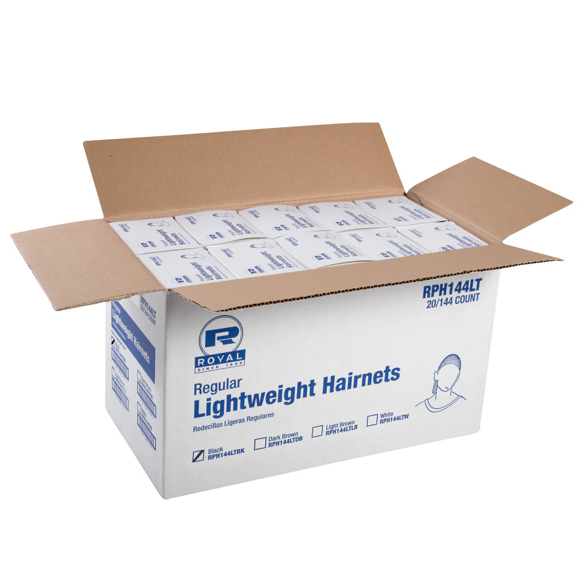 AmerCareRoyal® Lightweight Latex-Free Hair Nets - Black Nylon Hairnets (Pack of 24, 144/Box, 20 Boxes/Carton) - Ideal for Food Service, Healthcare & Salon Use