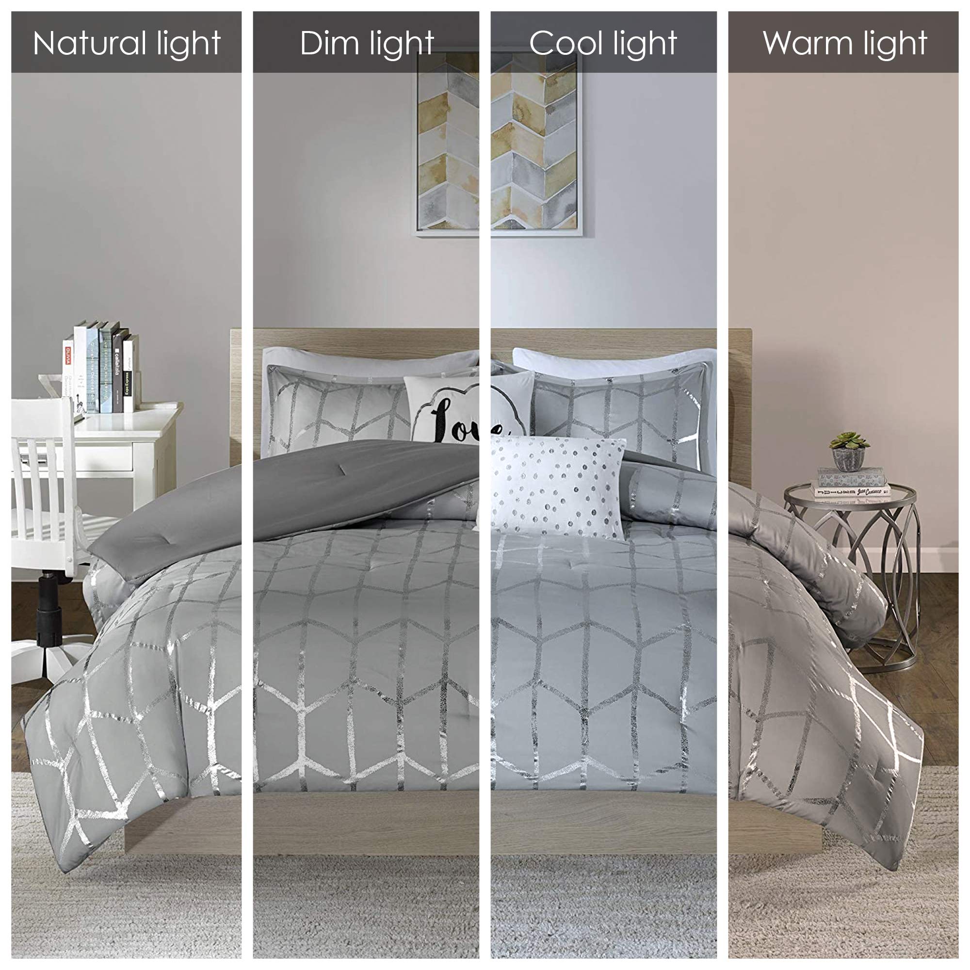Premium Raina Comforter Set - Full/Queen Size, Soft Grey & Silver Bedding - Perfect for Master Bedroom, Guest Room & Cozy Home Decor