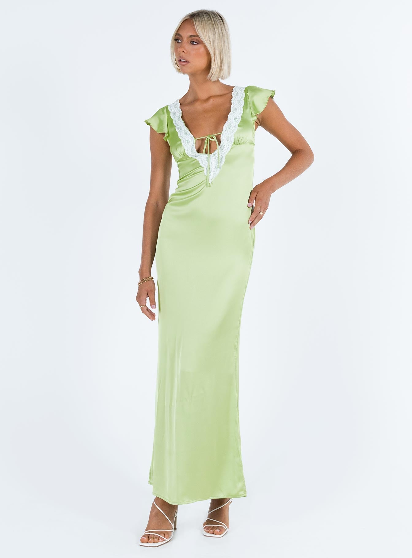 Elegant Green Lace Trim Maxi Dress for Women - Perfect for Weddings, Parties & Summer Vacations