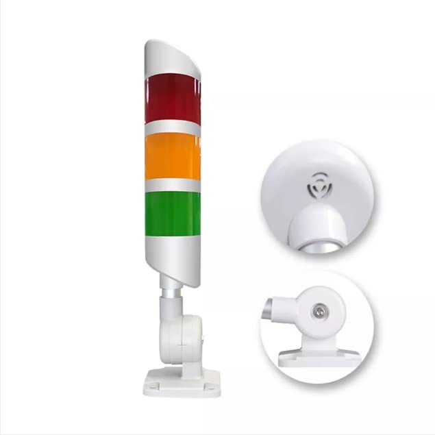 Stackable LED Andon Tower Lights with Rotatable Base - 24VDC Industrial Warning Column Lights (3 Layer with Buzzer) for Factory Automation & Warehouse Safety Alerts