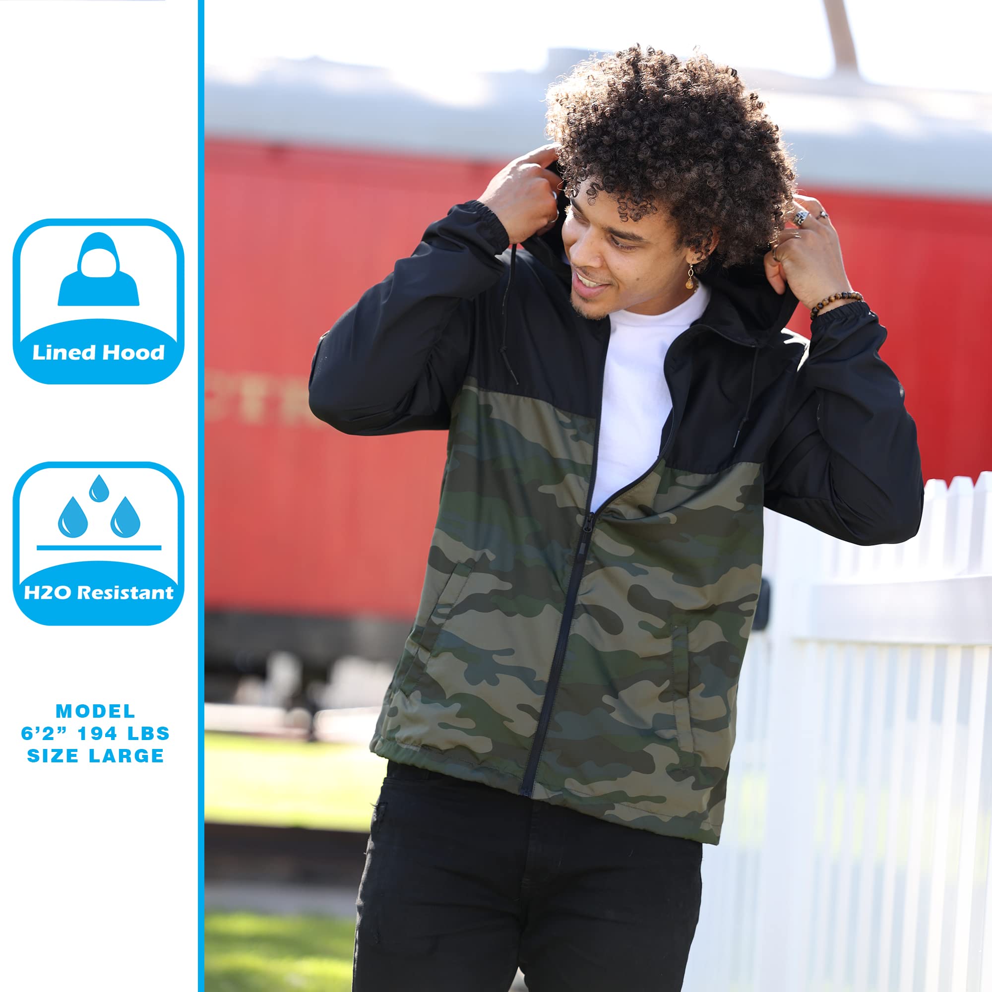 Global Blank Men's Lightweight Water-Resistant Windbreaker Jacket - Perfect for Outdoor Activities, Hiking, Running & Travel