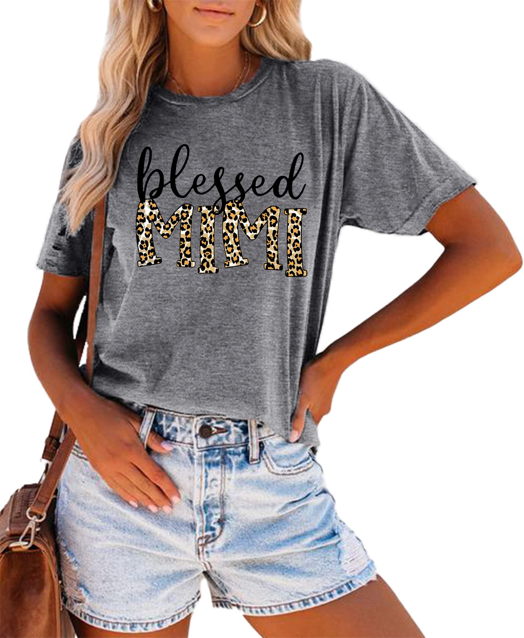 Blessed Mimi Graphic T-Shirts for Women - Cute Leopard Print Grandma Tees, Comfortable Cotton Tops - Perfect for Mother's Day Gifts, Casual Wear & Family Gatherings