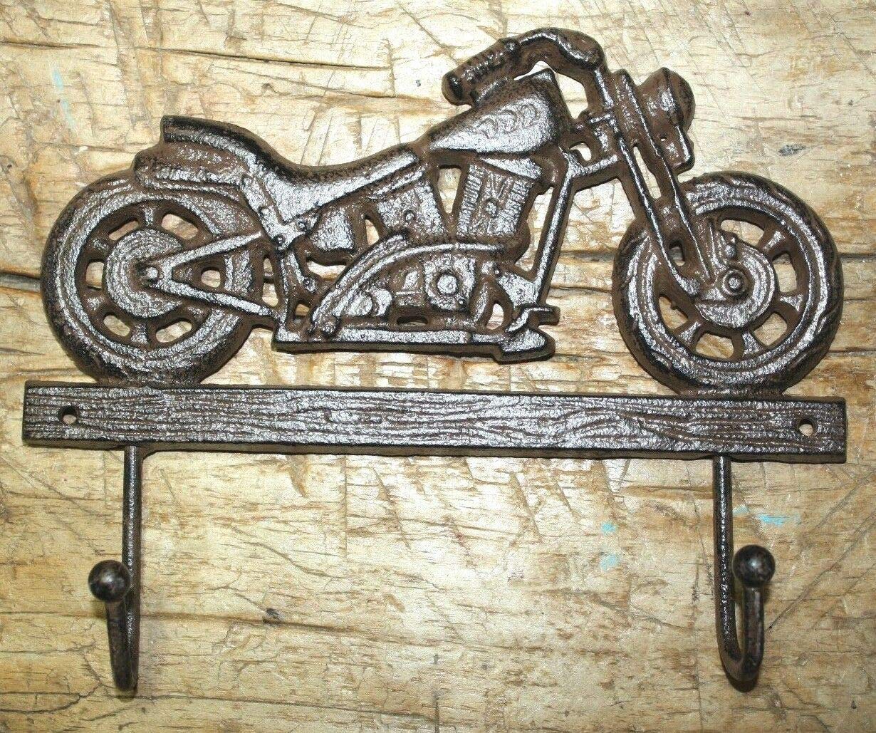 Vintage Cast Iron Coat Hooks - Heavy Duty Wall Mounted for Jackets, Hats, Towels & Keys | Perfect for Locker Rooms, Kitchens, Motorcycle Garages & Harley Rider Man Caves (Set of 2)