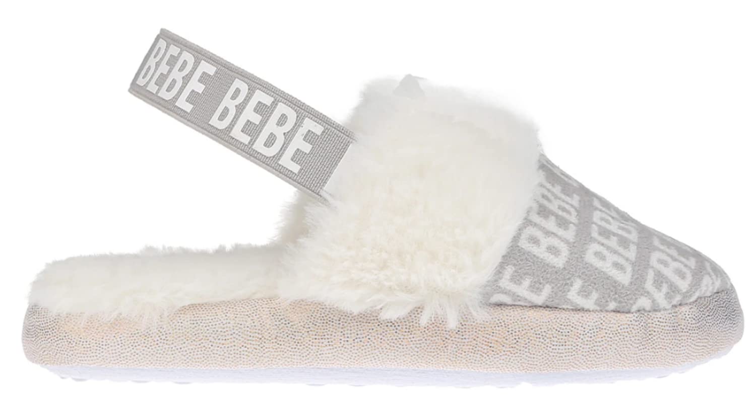 Bebe Girls' Soft Microsuede Slippers with Elastic Back - Cozy Fluffy Indoor House Shoes for Toddlers & Kids - Perfect for Home, Nursery & Playtime