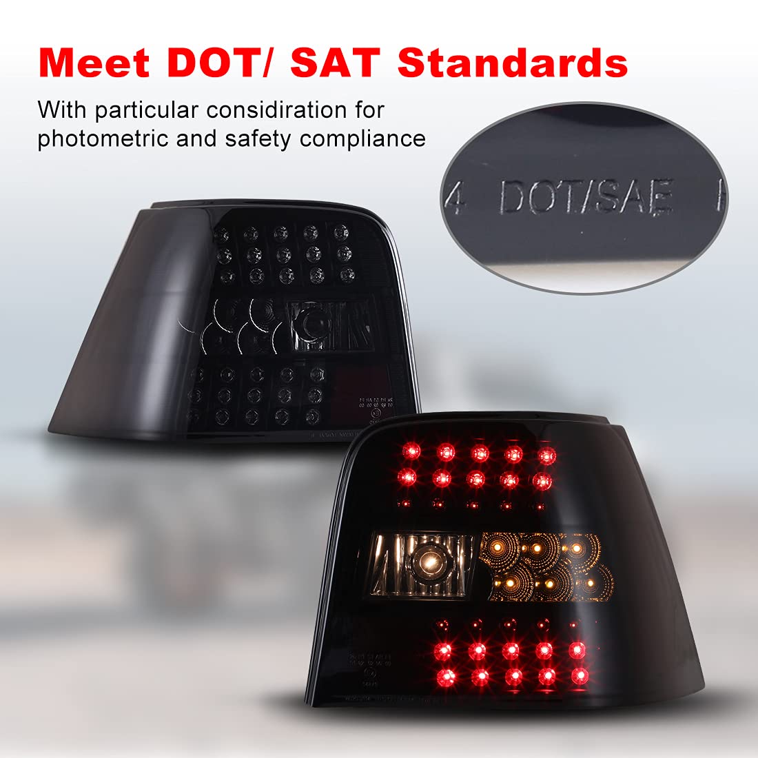 ROXX LED Tail Lights Assembly for 1999-2004 Volkswagen Golf MK4 & GTI - Smoked Rear Light Replacement with LED DRL, Turn Signals & Brake Lamps (Driver & Passenger Side) - Upgrade Your Ride for Night Driving & Enhanced Safety