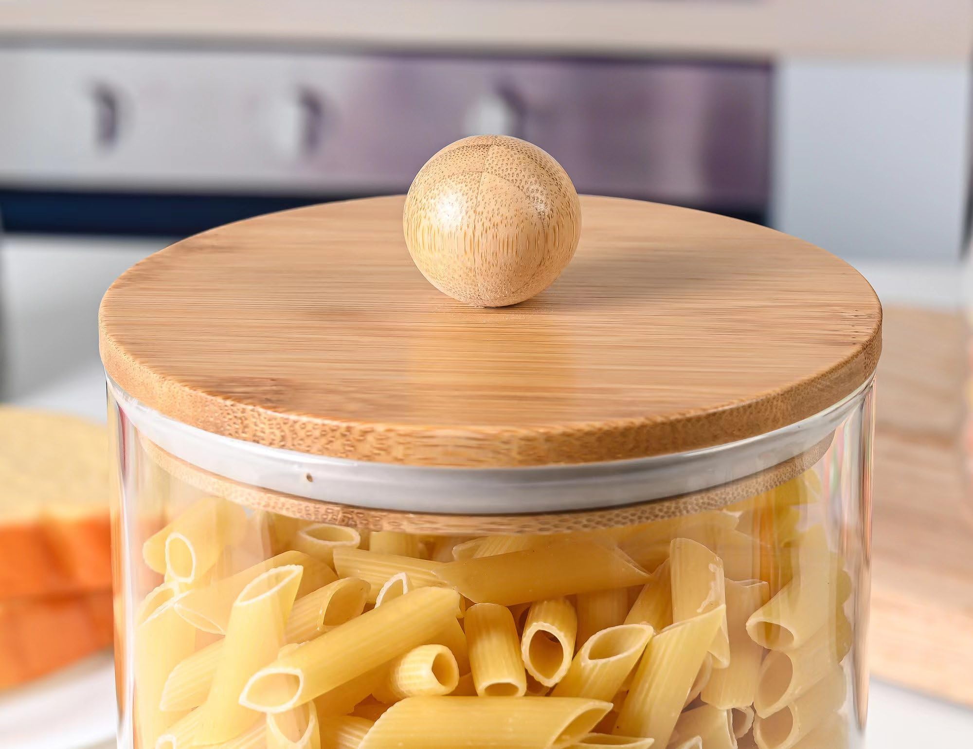 2-Pack 68oz Airtight Glass Canisters with Bamboo Lids - Food Storage Containers for Kitchen Pantry, Flour, Pasta, Coffee, Candy & Pods | Includes Chalk Marker & Labels | Perfect for Countertop Organization & Bulk Food Storage