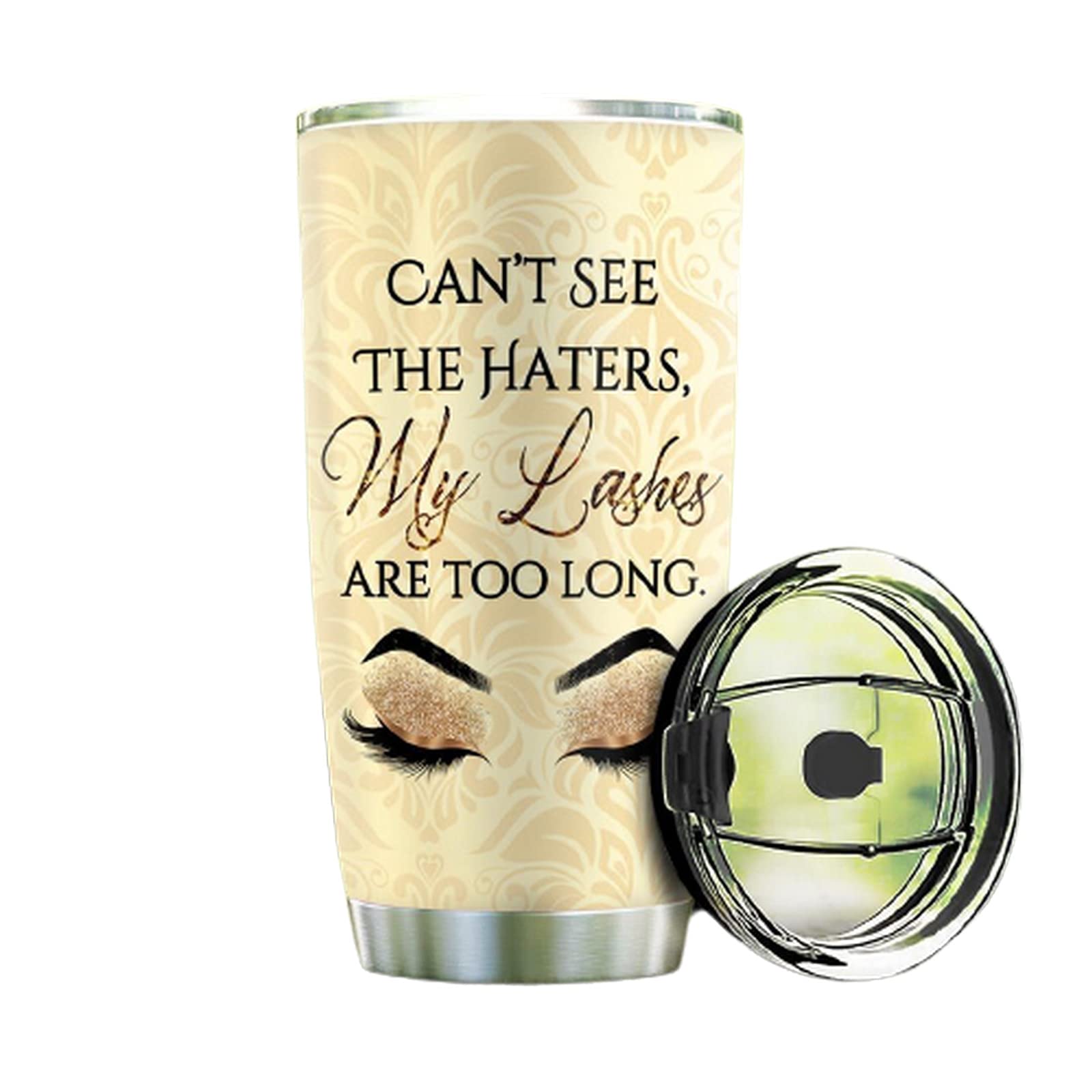 Personalized 20oz & 30oz Stainless Steel Tumbler with Lid - Double Wall Vacuum Insulated Travel Coffee Mug, Makeup Eyelashes Design - Perfect for Office, Gym, Camping & Outdoor Activities