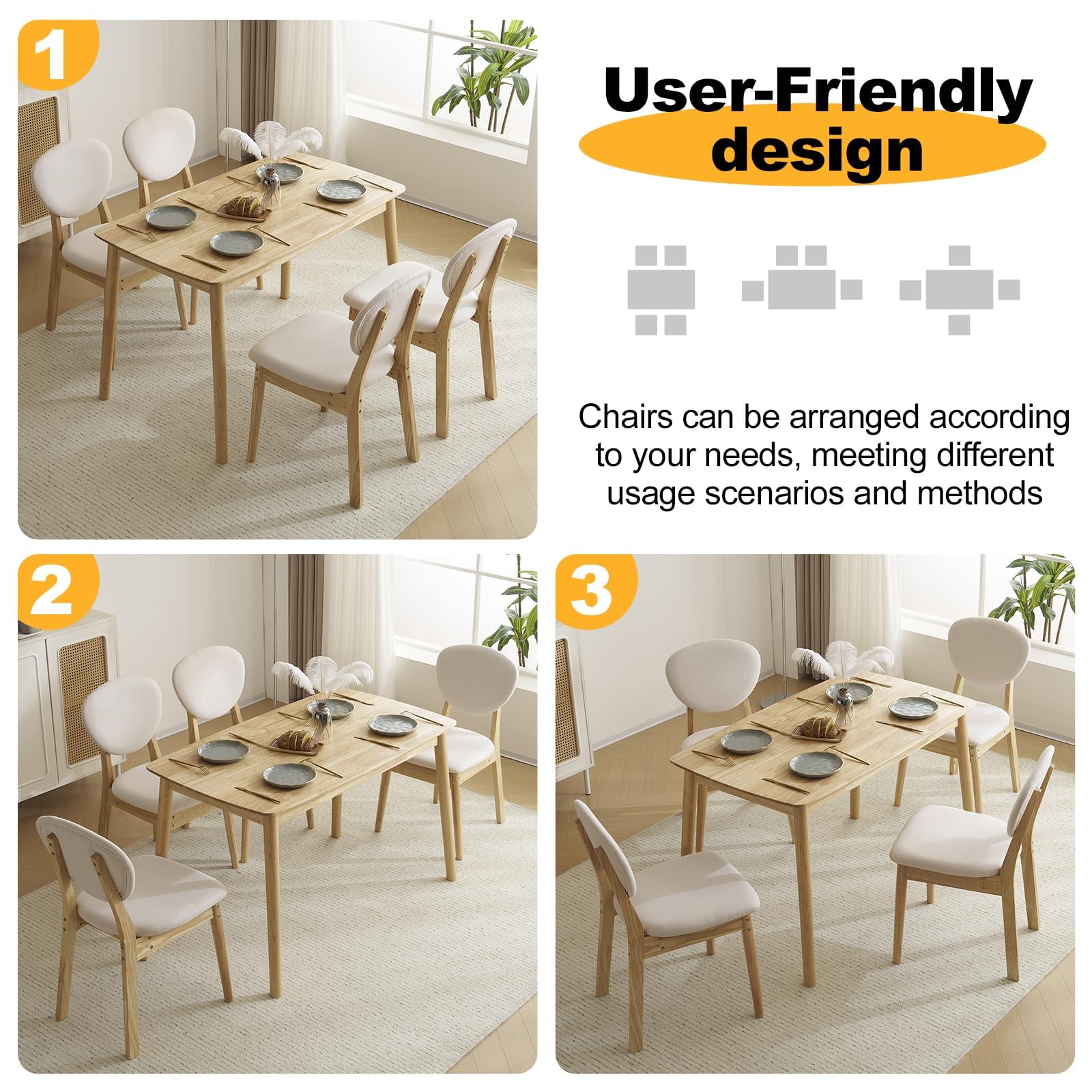 Karl Home Modern 5-Piece Natural Wood Dining Table Set for 4 - Mid-Century Compact Kitchen Table & Chairs with Padded Seats - Perfect for Small Apartments, Breakfast Nooks & Cozy Dining Rooms