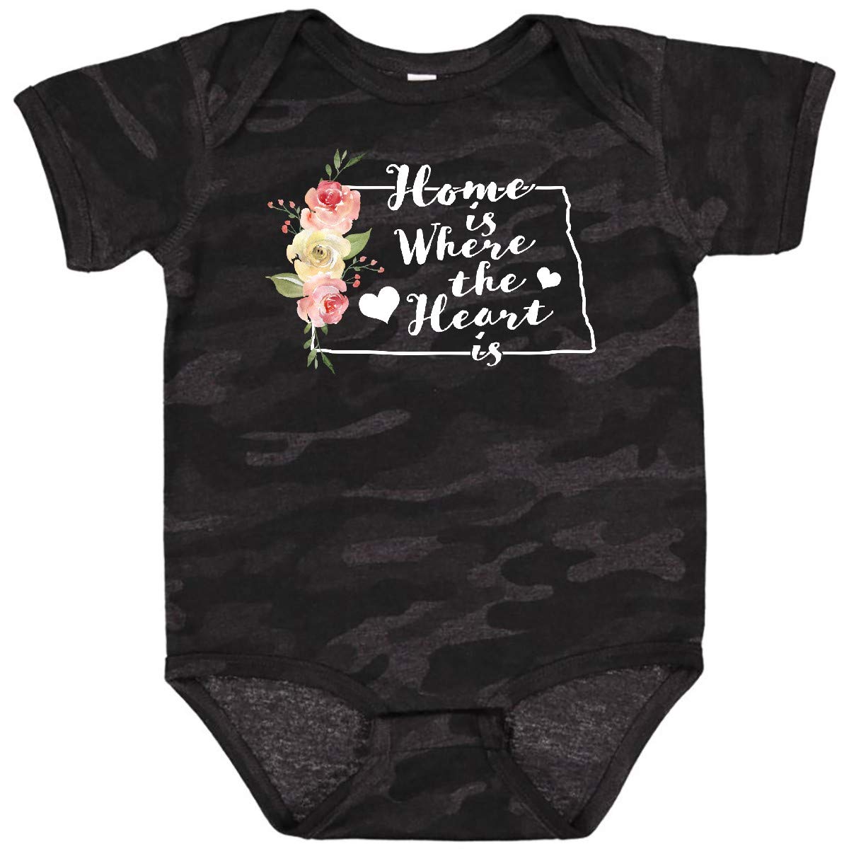Inktastic North Dakota Home is Where The Heart is Watercolor Baby Bodysuit - Soft Cotton Infant Onesie for Newborns, Baby Showers & Family Photos