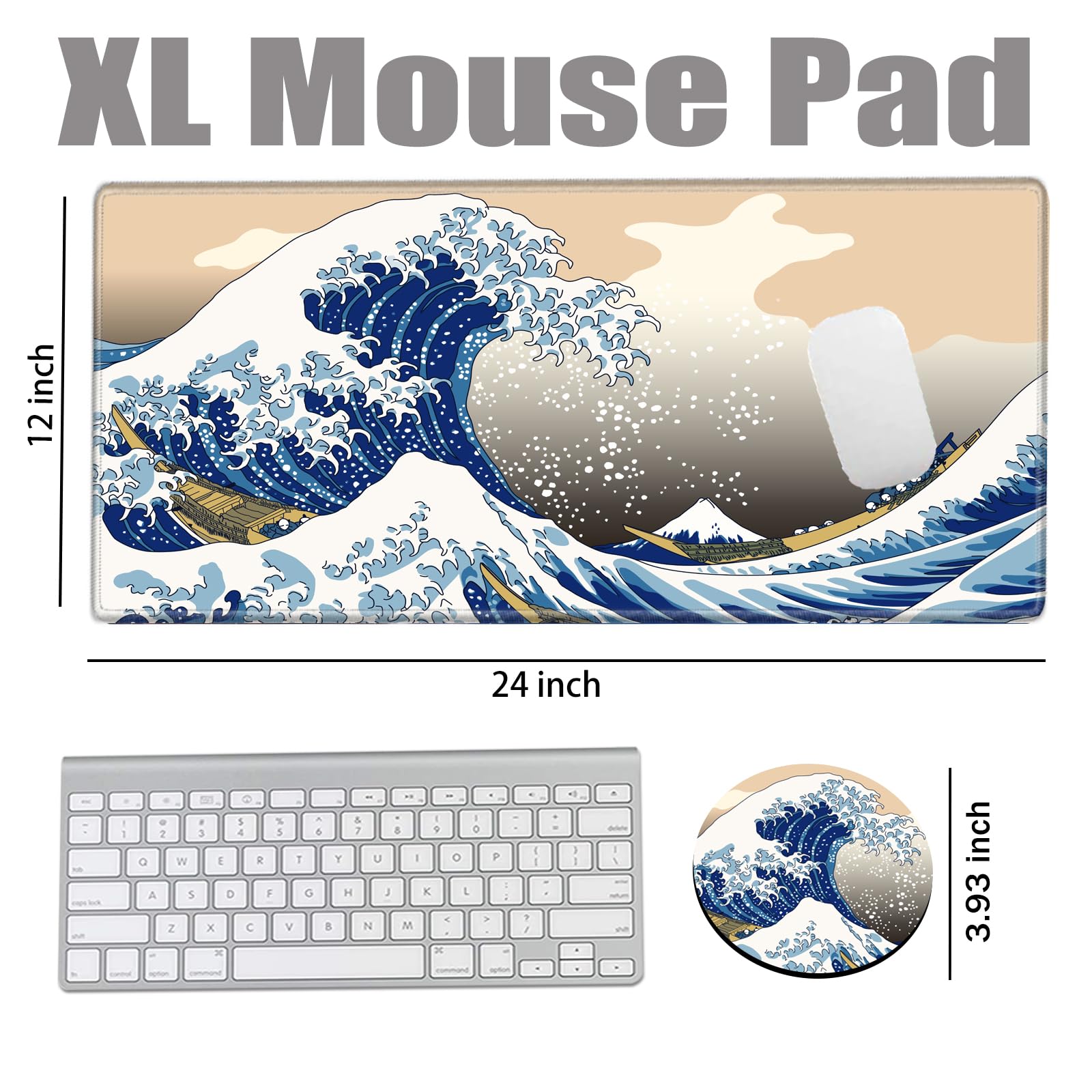 Japanese Sea Wave Gaming Mouse Pad - 24x12 XL Non-Slip Desk Mat for Wireless Mouse, Laptop & Office | Perfect for Gamers, Graphic Designers & Home Office Workspaces