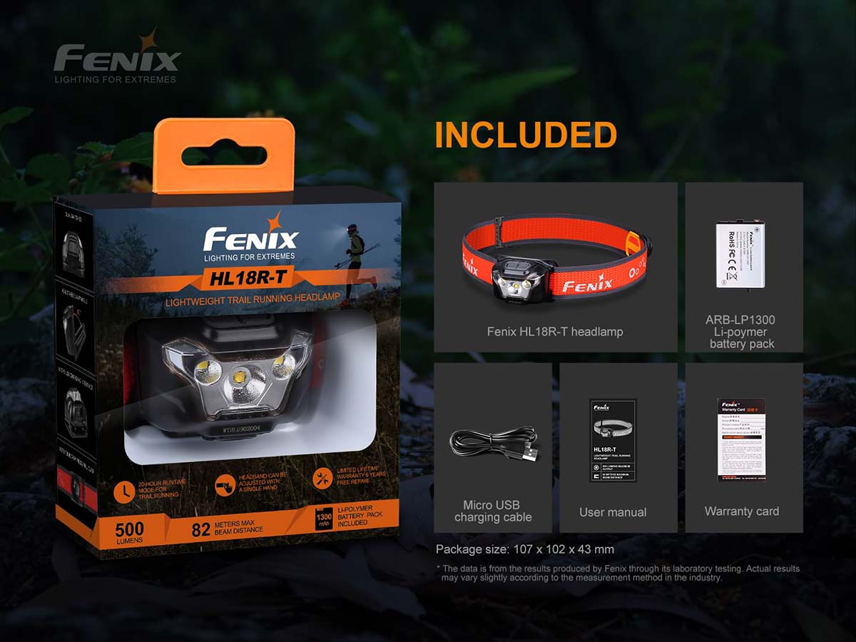 Fenix HL18R T Rechargeable LED Headlamp - 500 Lumens, Lightweight & Waterproof for Camping, Hiking, Running, and Outdoor Adventures