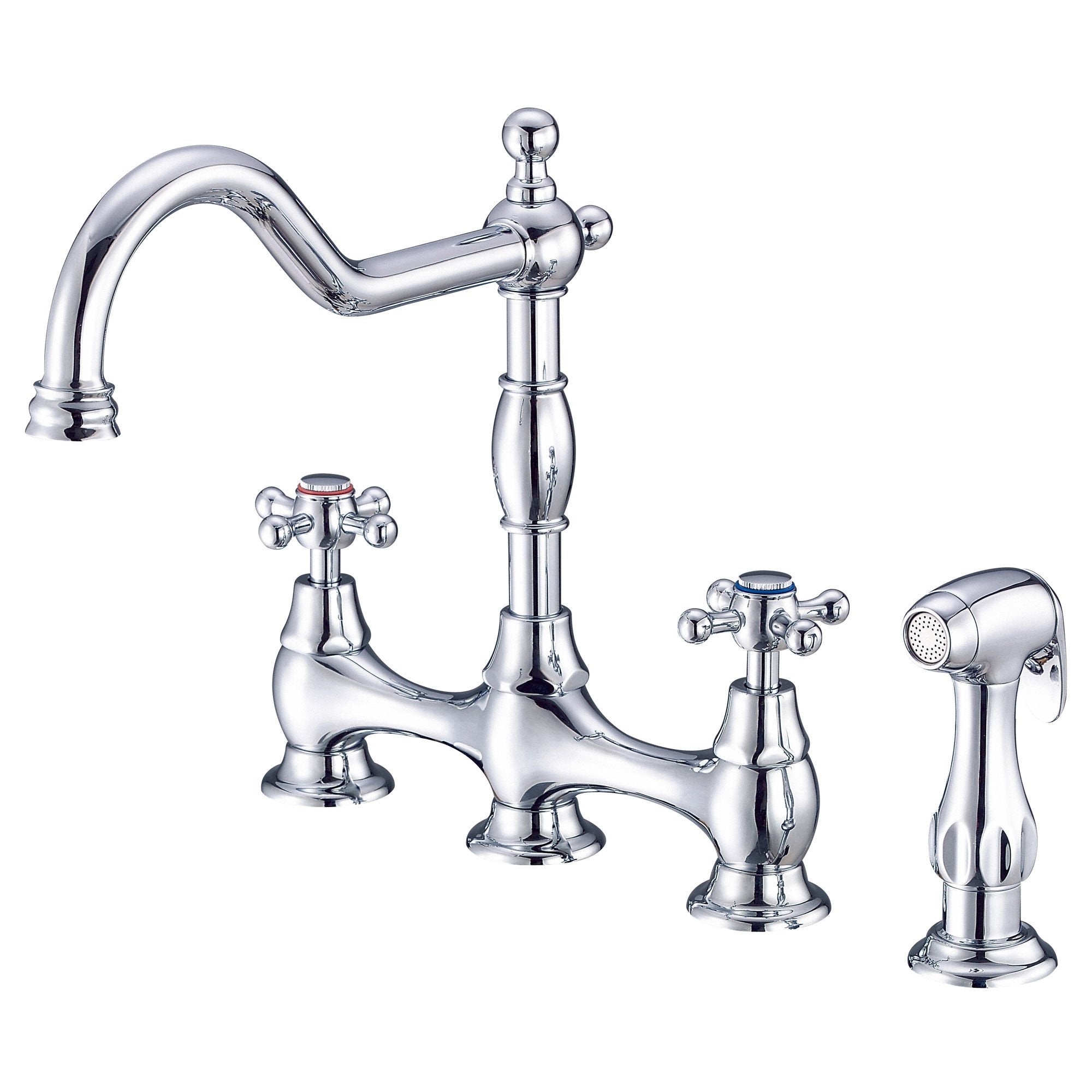 Danze Opulence Chrome Cross Handle Bridge Kitchen Faucet with Pull Down Sprayer - Modern High Arc Design for Easy Dishwashing & Food Prep