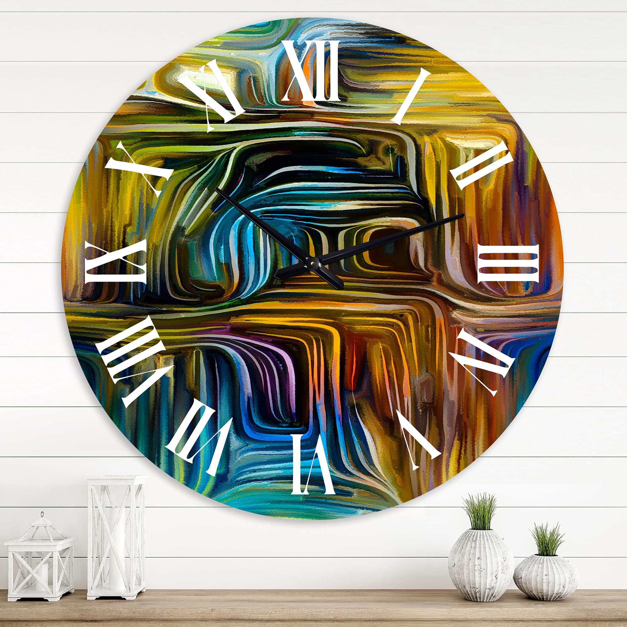 DesignQ Modern Wall Clock 'Color Fusion IV' - Large Abstract & Fractal Wall Art Clock for Home, Kitchen, Living Room, Office Decor | Perfect for Contemporary Spaces & Gift Giving