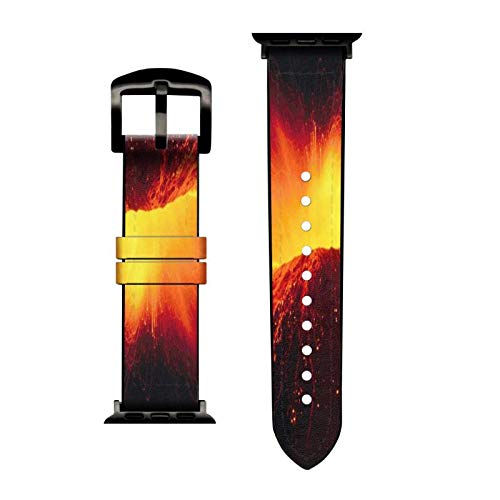 Volcano Lava Leather & Silicone Apple Watch Band for iWatch Series 7/8/SE - 42mm 44mm 45mm Compatible - Stylish Durable Smartwatch Strap for Workout, Running & Everyday Wear