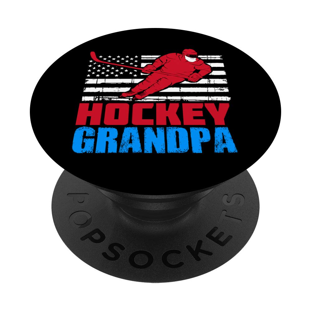 USA Flag Hockey Grandpa Gift - Patriotic American PopSockets PopGrip: Swappable Phone & Tablet Grip for Hockey Fans, Fathers Day Gifts & Sports Enthusiasts