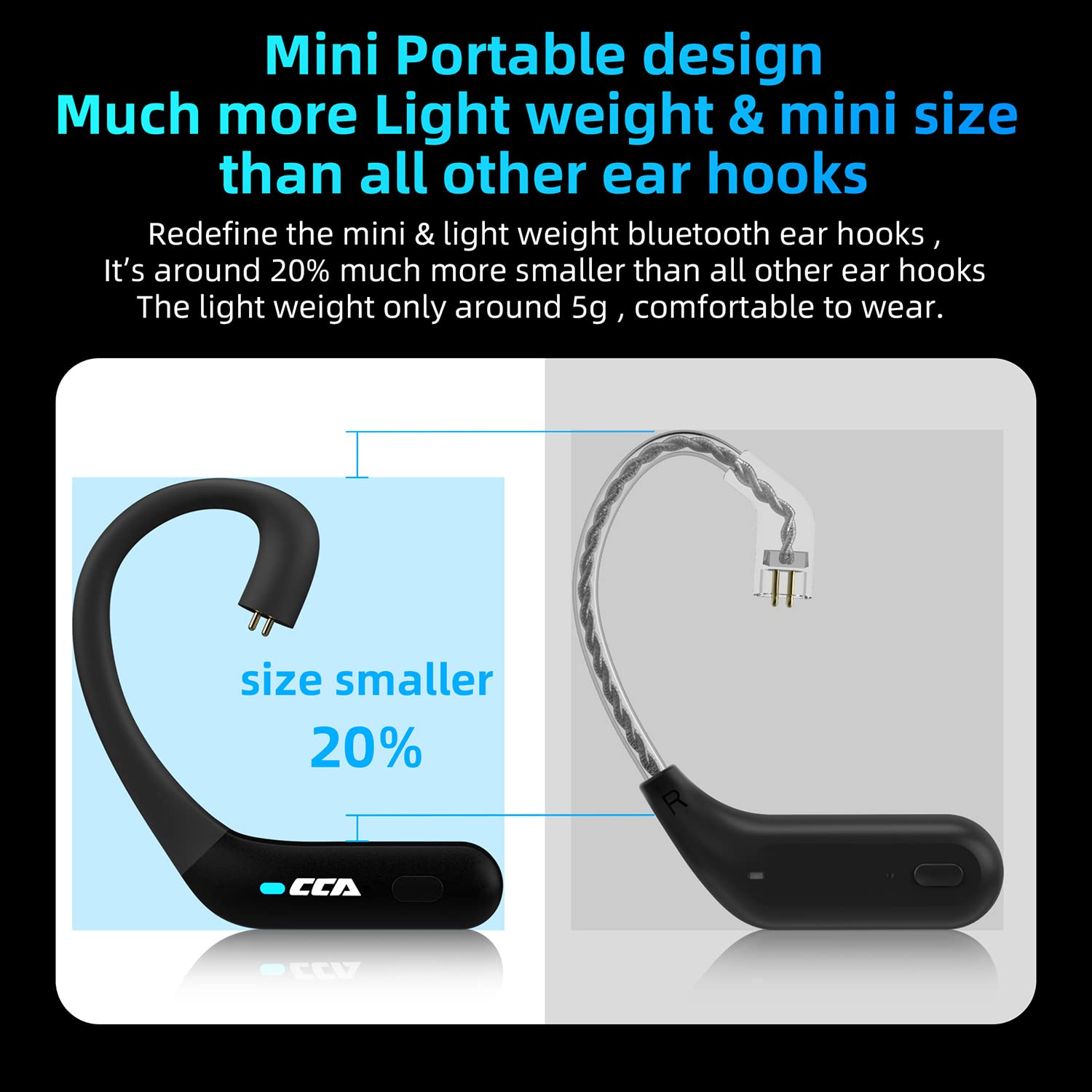 CCA BTX TWS Bluetooth 5.2 Wireless Earbuds Adapter with AptX HiFi Audio & Built-in Mic - Compatible with C12 & Other In-Ear Headphones for Gym, Running & Commuting