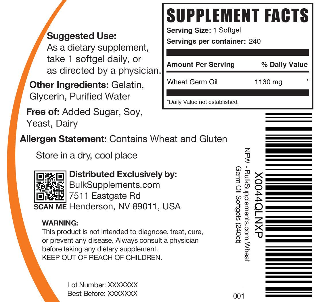 Premium Wheat Germ Oil Softgels - Rich in Vitamin E & Antioxidants for Skin, Hair & Heart Health - Daily Supplement for Wellness & Immune Support
