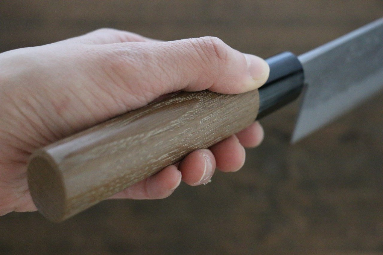 Premium Seisuke Blue Steel No.2 Nashiji Santoku Knife 165mm - Japanese Chef Knife with Chestnut Wood Handle - Perfect for Slicing, Dicing & Chopping Vegetables, Meat & Fish