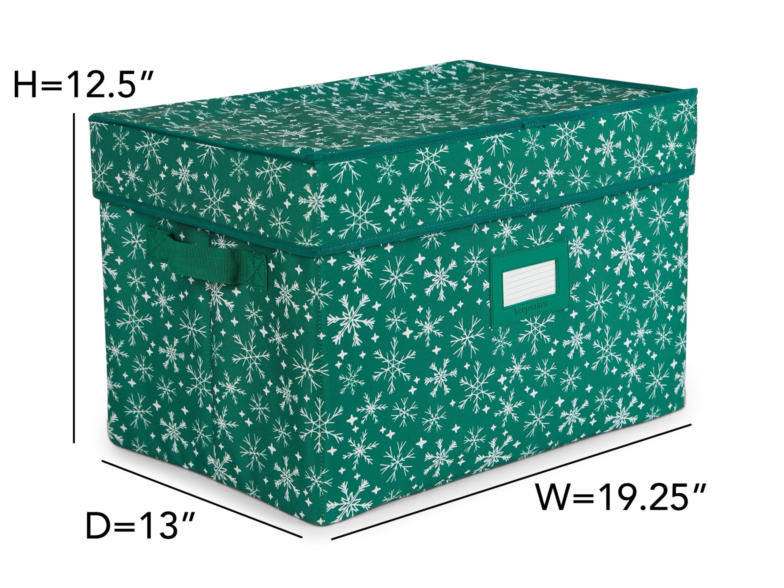 Covermates Keepsakes Adjustable Ornament Storage Box with Carrying Handles & Padded Protection - Holiday Decoration Organizer for Christmas Tree Ornaments (Green Snowflake Design) - Perfect for Seasonal Storage & Home Organization
