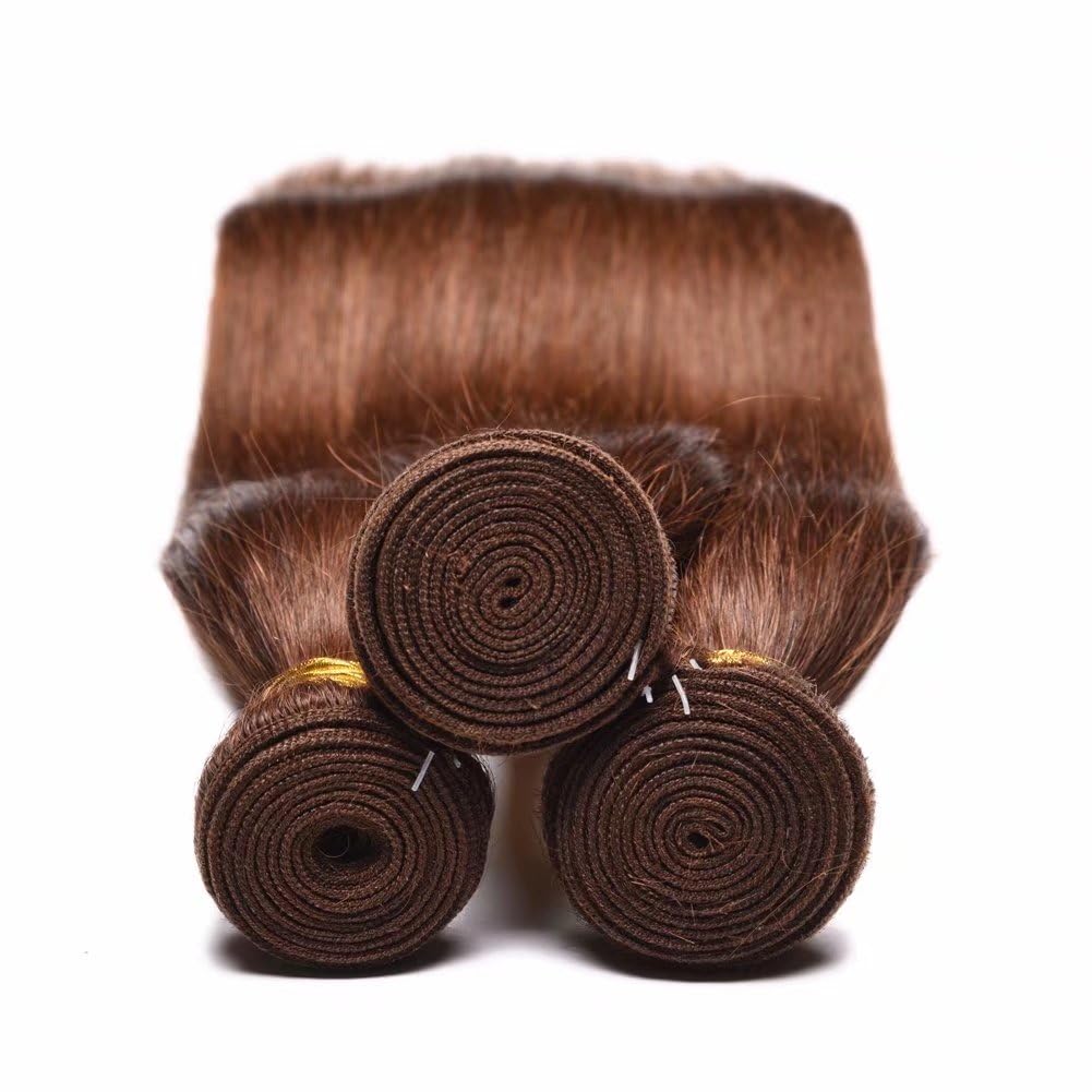 FEEL ME 100% Virgin Brazilian Human Hair Extensions - 3 Bundles Straight Weave (Color 4 Light Brown) 300g (10 12 14 Inch) | Unprocessed 8A Mink Quality | Perfect for Daily Styling, Special Occasions & Salon Use