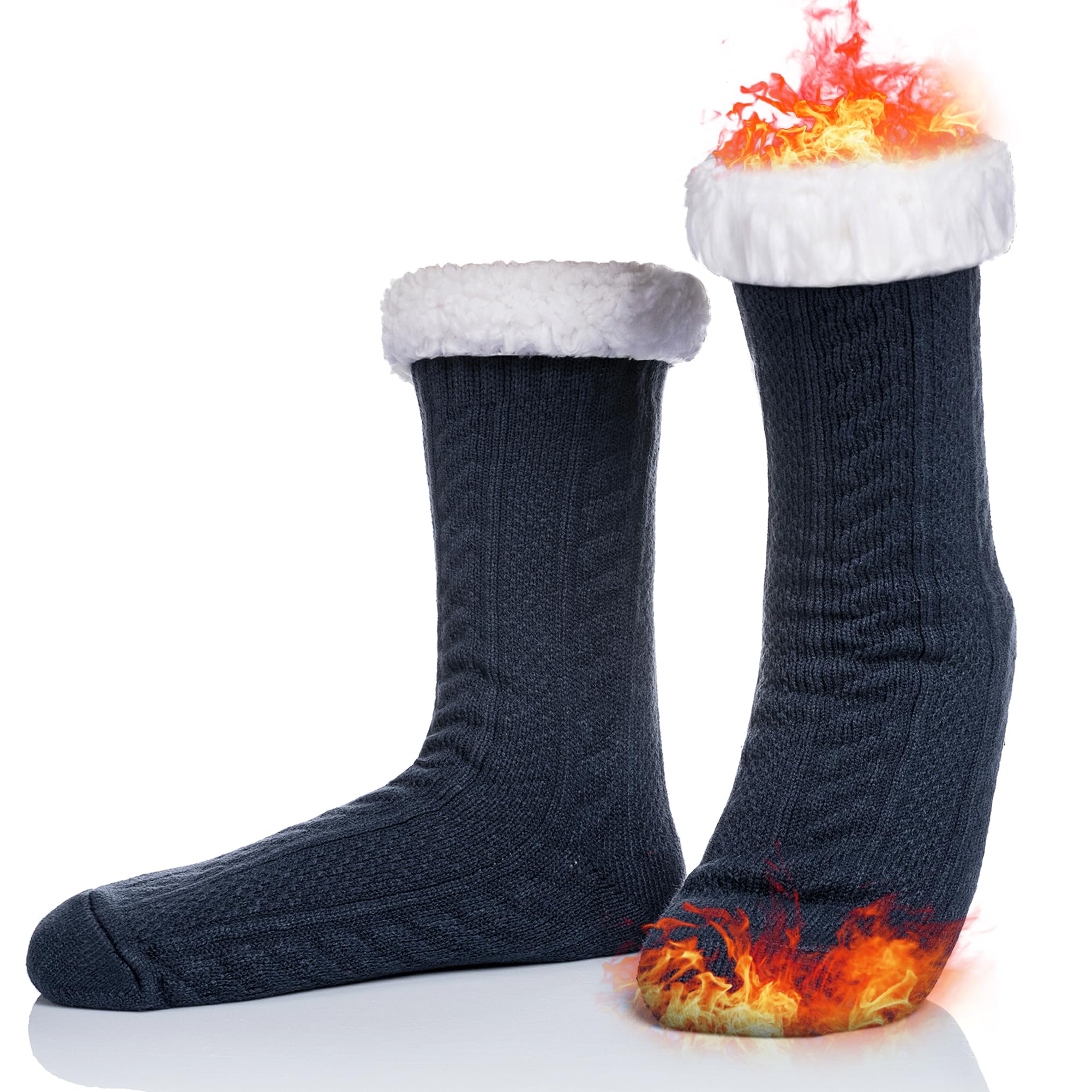DoSmart Men's Fuzzy Slipper Socks - Fleece Lined Cozy Winter Warm Non-Slip Socks for Indoor & Outdoor - Soft Fluffy Christmas Gift Socks for Home, Office and Travel Comfort