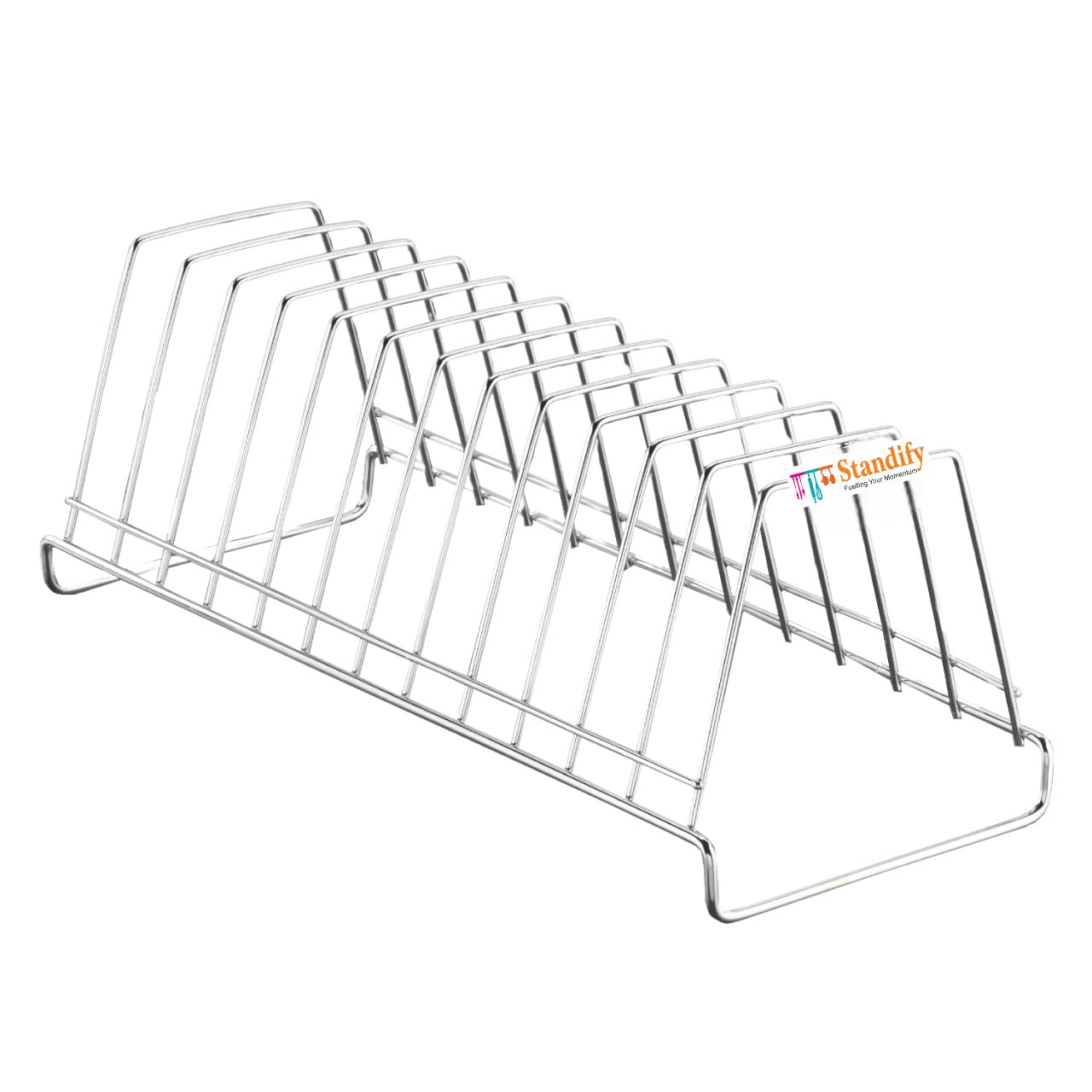 STANDIFY Stainless Steel Plate Stand - Dish Rack, Lid Holder & Kitchen Organizer for Countertop - Heavy Duty Large Kitchen Storage for Plates, Cutting Boards & Pans - Perfect for Restaurants, Home Kitchens & Small Spaces