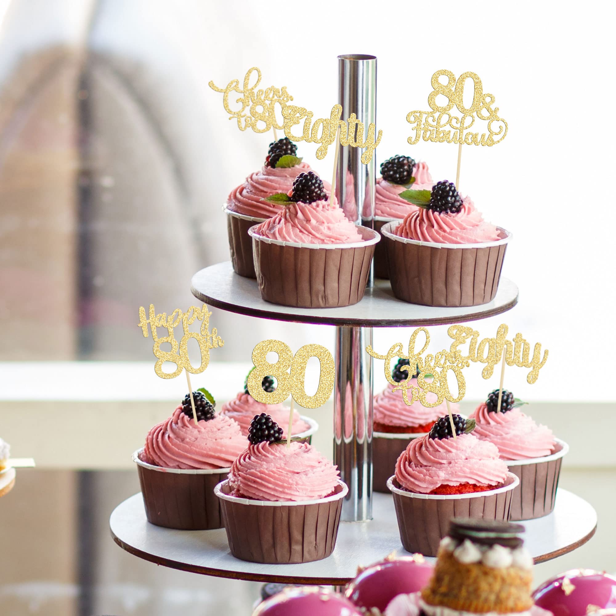 30 Pack Gold Glitter 80th Birthday Cupcake Toppers - Happy Eighty Cheers Cake Decorations for 80 Years Old Birthday Party, Anniversary Celebration (Ideal for Milestone Birthday Cakes, Retirement Parties & Golden Anniversary Decor)